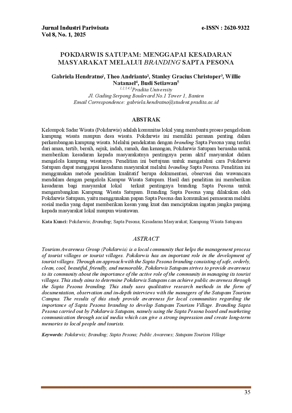 juris Pokdarwis Satupam Menggapai Kesadaran Masyarakat Melalui Branding Sapta Pesona