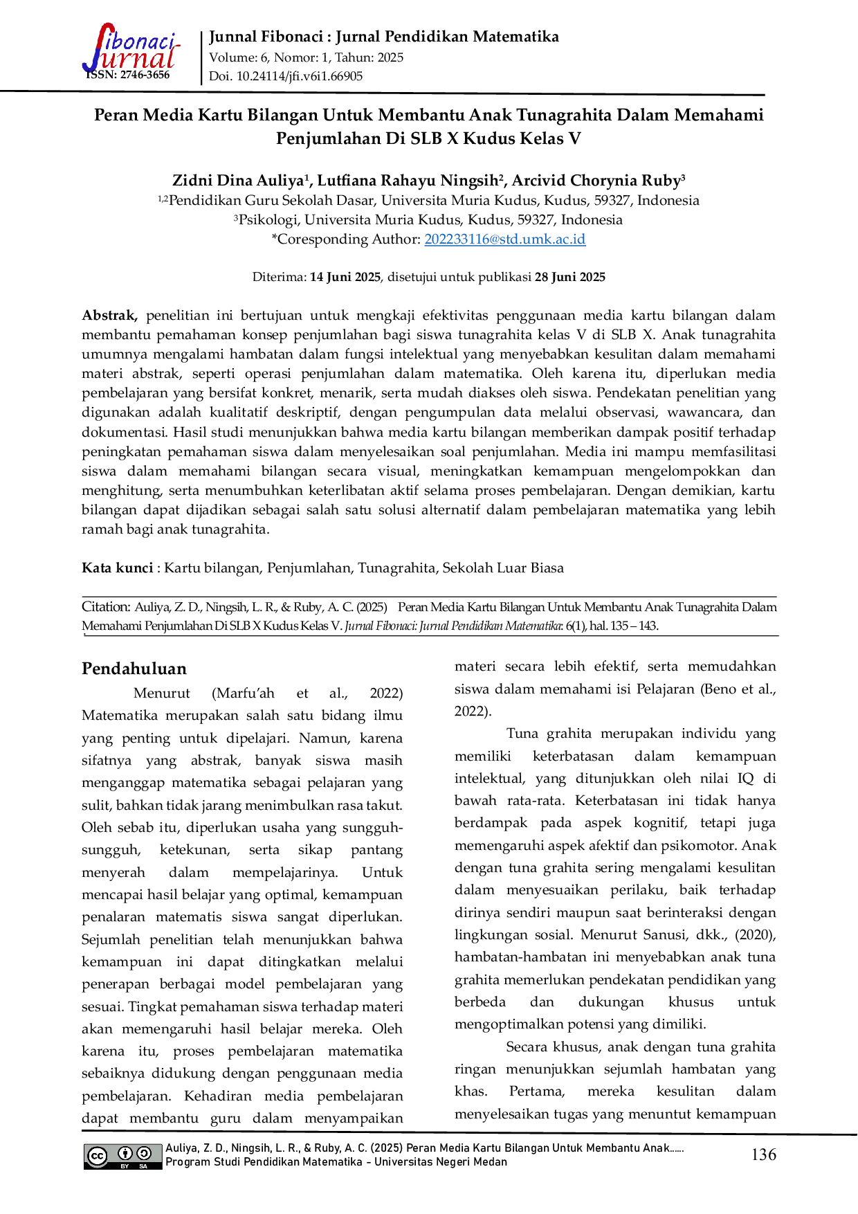 JURIS Peran Media Kartu Bilangan Untuk Membantu Anak Tunagrahita Dalam Memahami Penjumlahan Di SLB X Kudus Kelas V