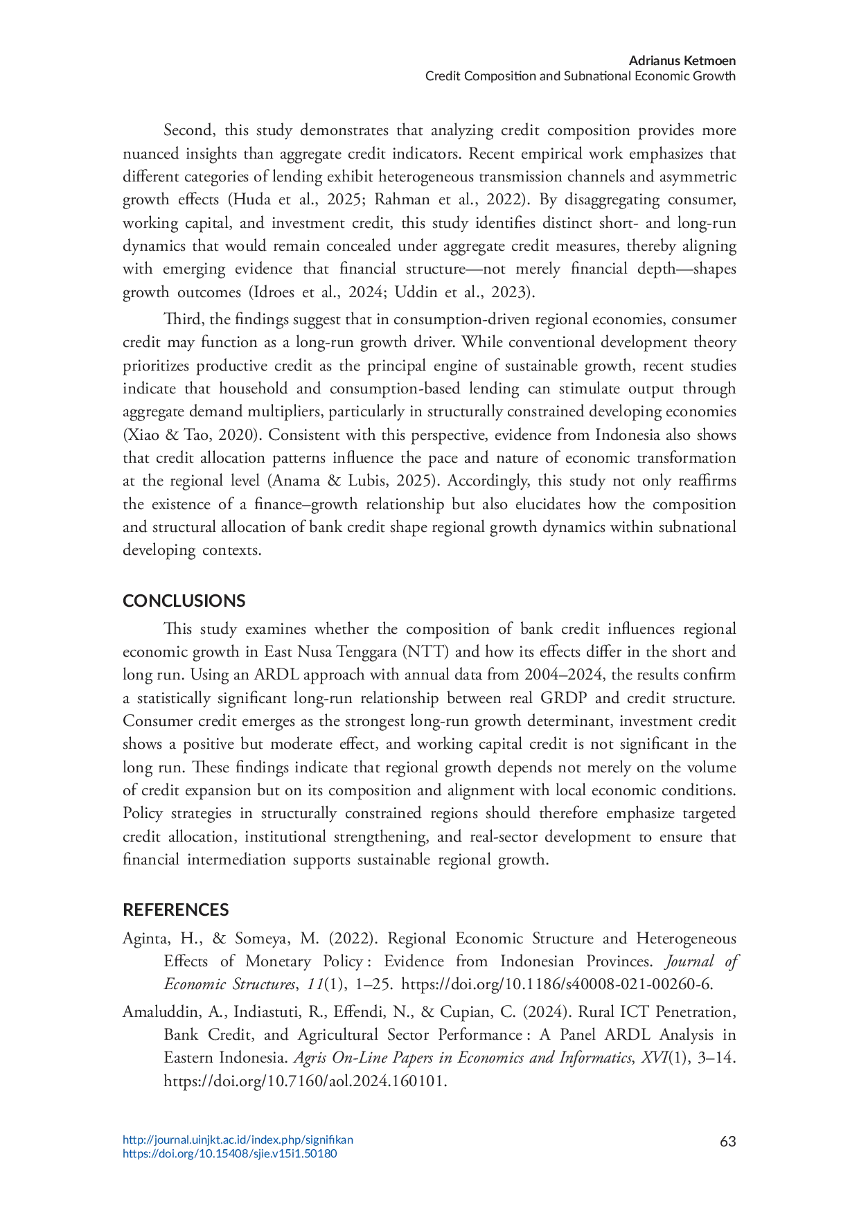 JURIS Credit Composition and Subnational Economic Growth Long Run and Short Run Evidence from East Nusa Tenggara