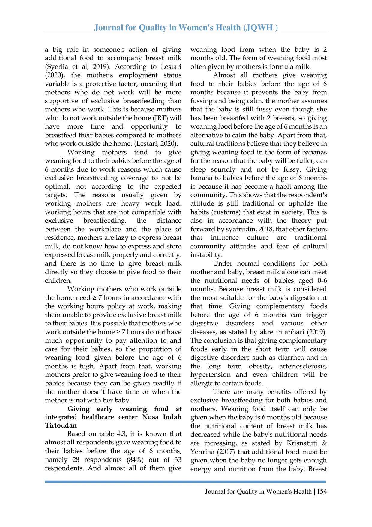 JURIS Analisis Pengetahuan Dan Pekerjaan Ibu Dalam Pemberian Makanan Pendamping ASI Dini Di Desa Tirtoudan Kecamatan Pesantren Kota Kediri