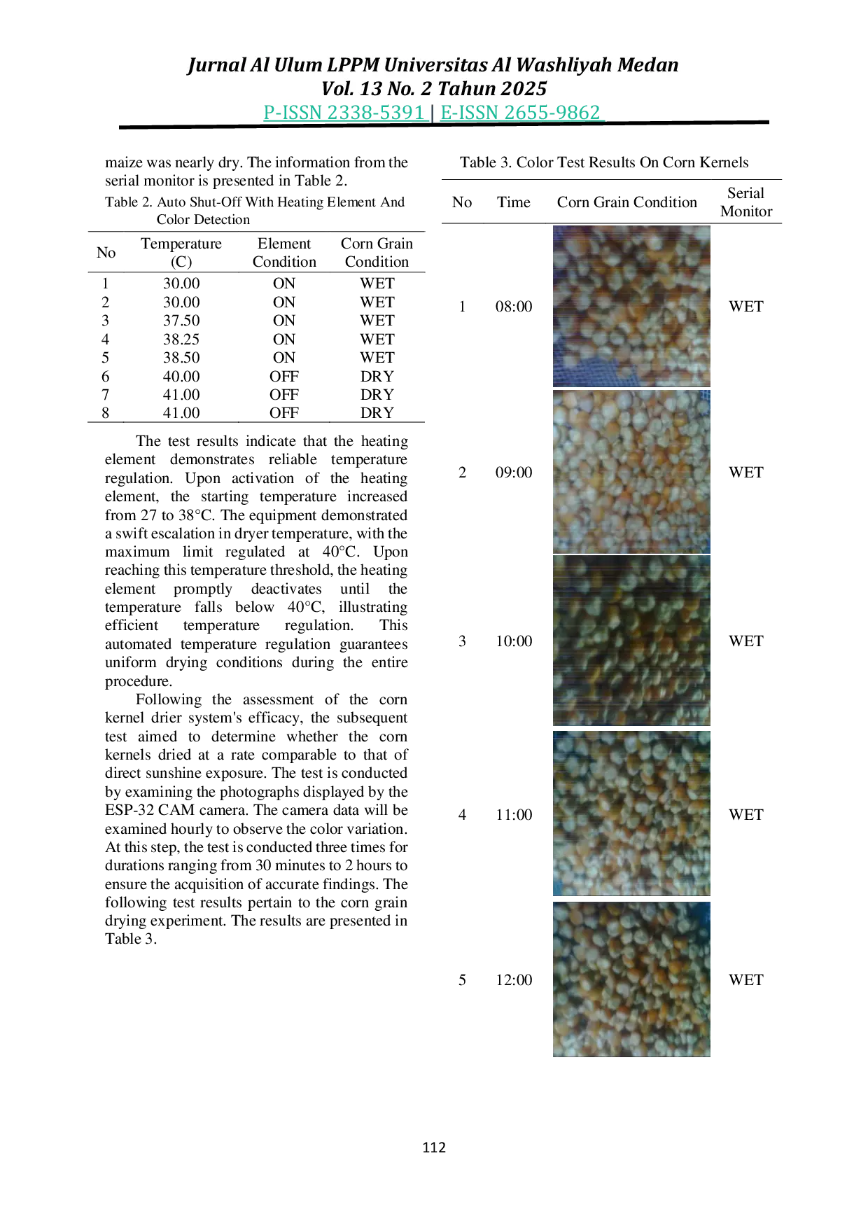 JURIS Corn Seed Dryer Utilizing Heating Element and Colour Detection with ESP32 CAM