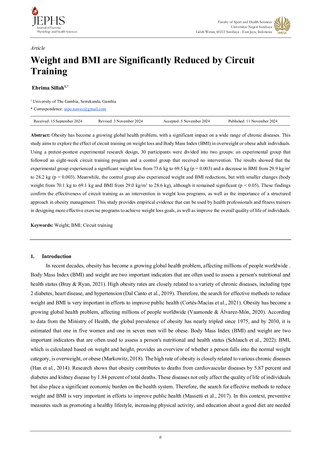 JURIS Weight and BMI are Significantly Reduced by Circuit Training