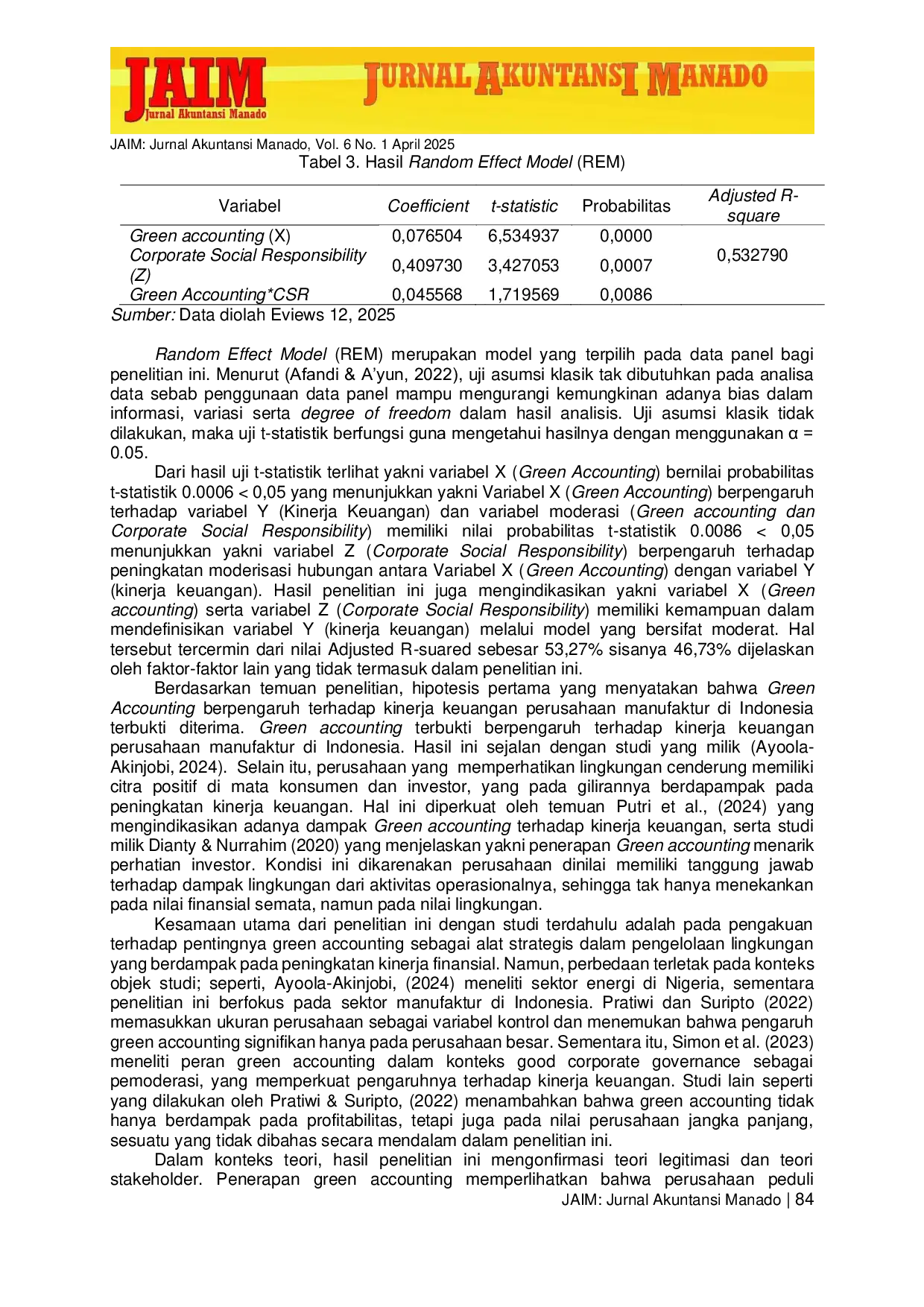 JURIS Optimalisasi Kinerja Keuangan Melalui Green Accounting Moderasi Corporate Social Responsibility
