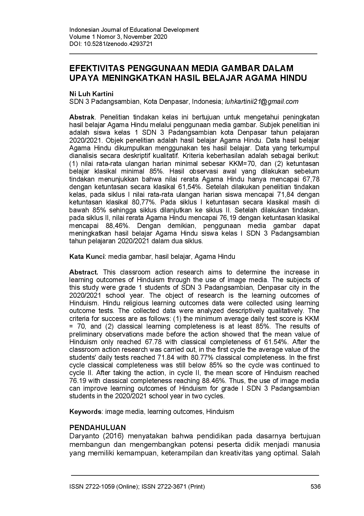 juris Efektivitas penggunaan media gambar dalam upaya meningkatkan hasil belajar agama hindu