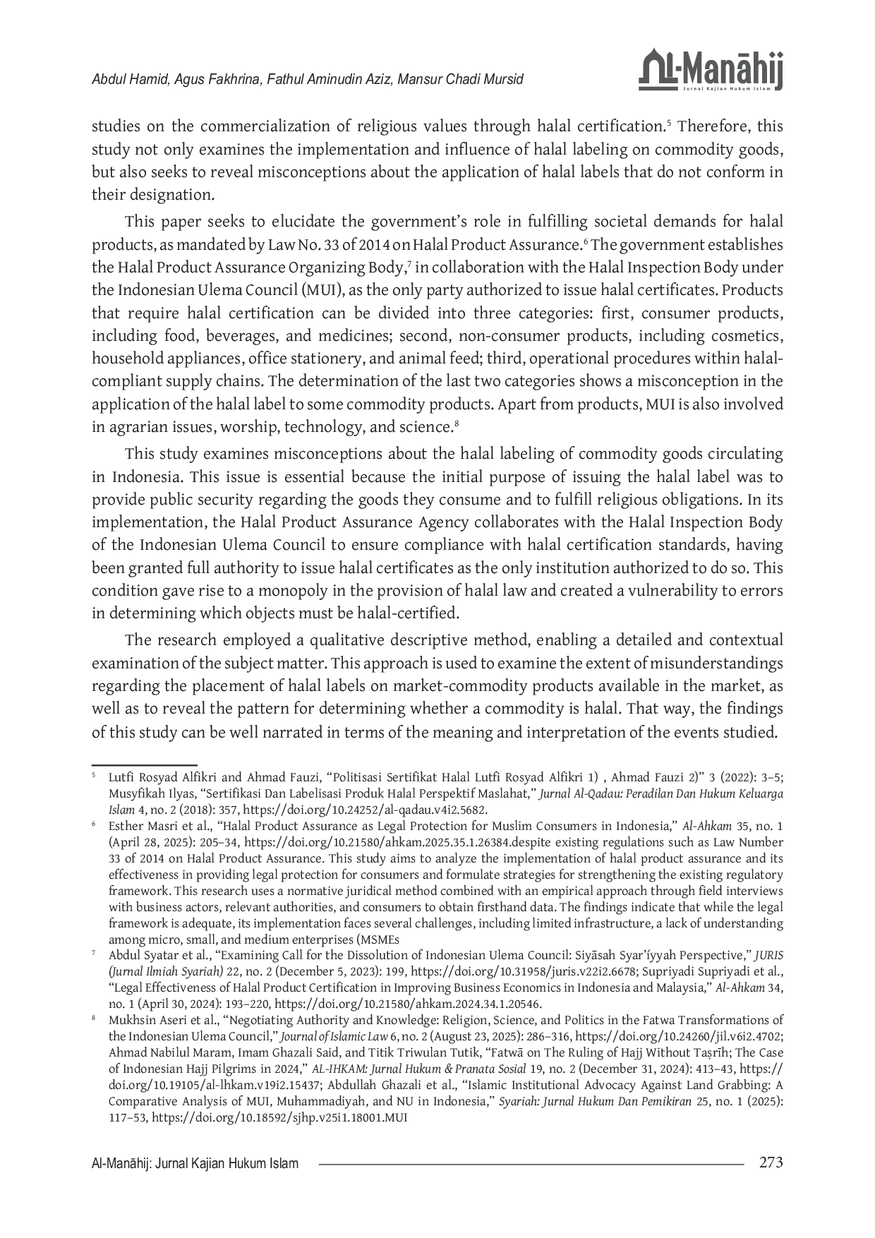 JURIS Misconception about Halal Certification Placement on Non Food Commodities State Coercion over the Territory of Ijtihad