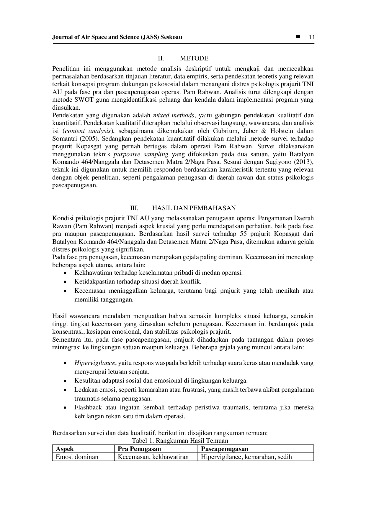 juris Konsepsi Penanganan Distres Psikologi Prajurit TNI AU Saat Pra dan Pasca Penugasan Operasi Pam Rahwan Melalui Program Dukungan Psikososial dalam Rangka Mendukung Tugas TNI AU