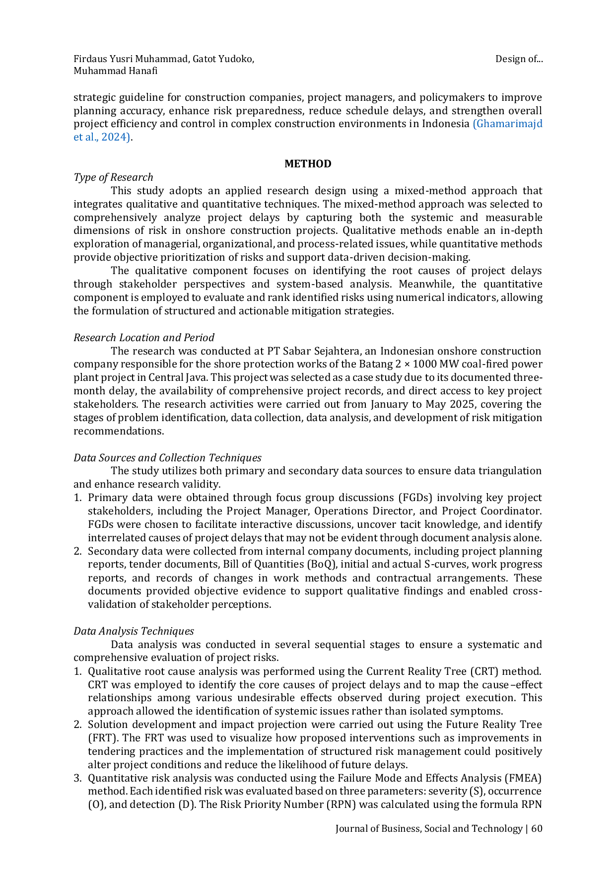 JURIS Design of Project Risk Management to Mitigate Project Delay in the Onshore Construction Industry