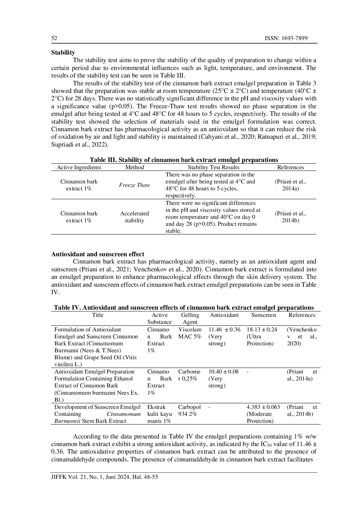 juris A Literature Review on the Formulation Characterization and Stability of Cinnamomum Burmannii Emulgel Extract as an Antioxidant and Sunscreen