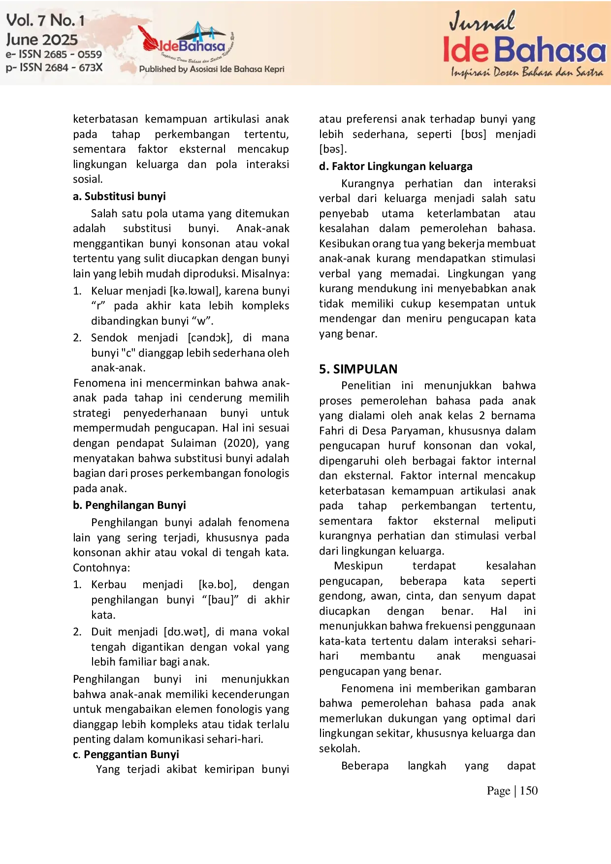 JURIS Pemerolehan Bahasa pada Pengucapan Anak Usia Sekolah Dasar di Desa Payaman