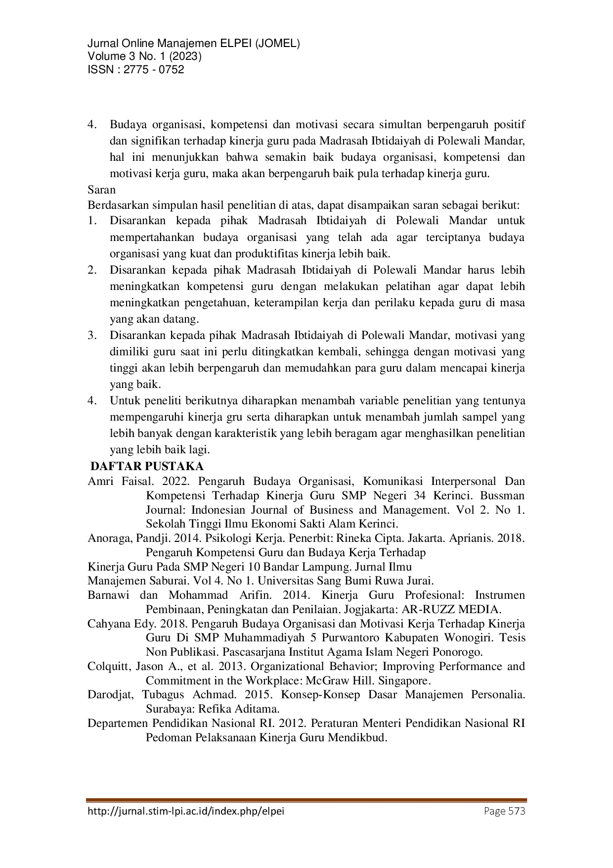 juris Pengaruh Budaya Organisasi Kompetensi dan Motivasi Terhadap Kinerja Guru Madrasah Ibtidaiyah di Polewali Mandar