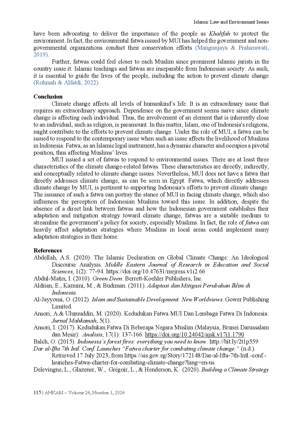 juris Islamic Law and Environment Issues Indonesian Ulama Council s Fatwas on Climate Change