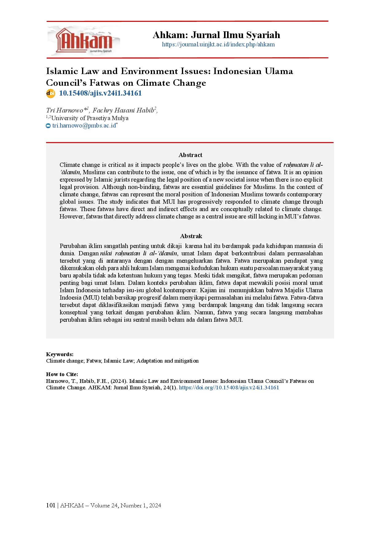 juris Islamic Law and Environment Issues Indonesian Ulama Council s Fatwas on Climate Change