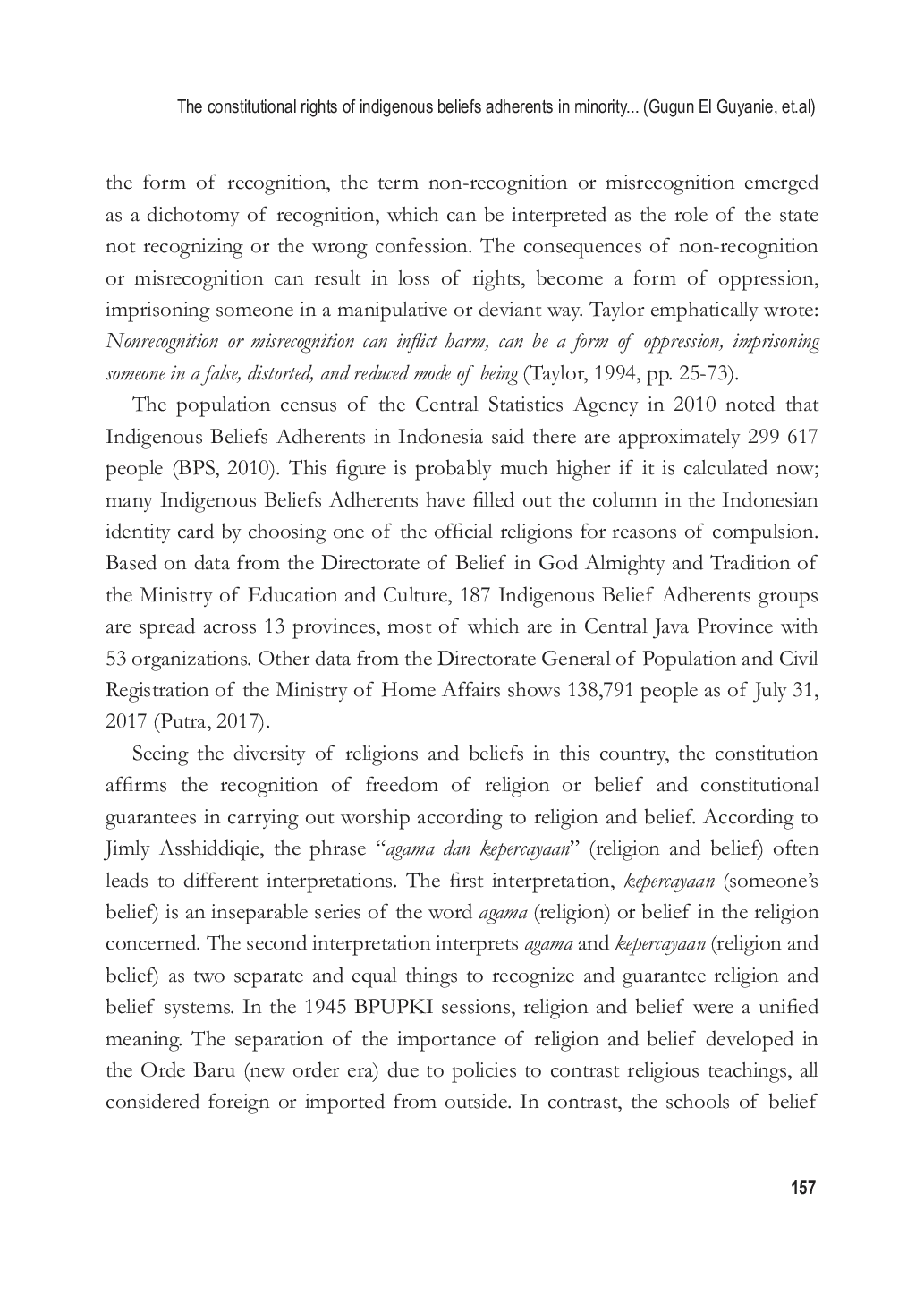JURIS The constitutional rights of indigenous beliefs adherents in minority fiqh perspective