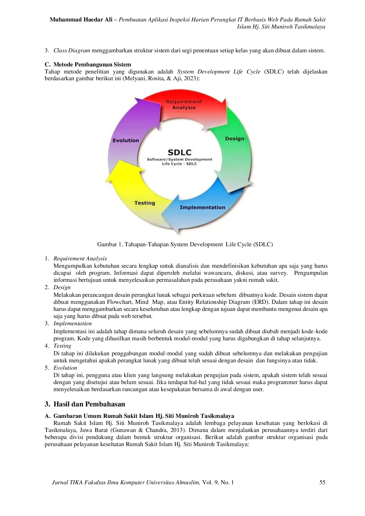 JURIS Creating a Web based Daily Inspection Application For IT Devices In Islamic Hospital Hj Siti Muniroh Tasikmalaya