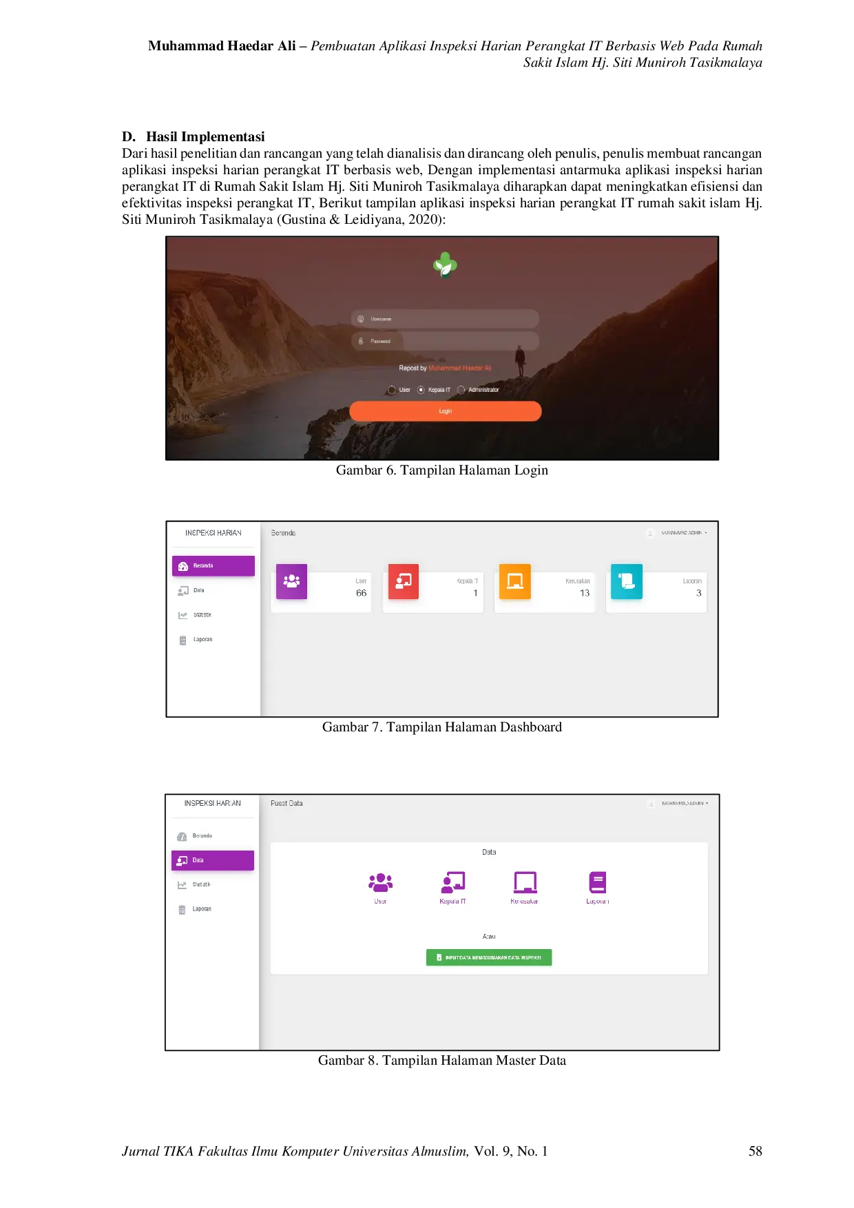 JURIS Creating a Web based Daily Inspection Application For IT Devices In Islamic Hospital Hj Siti Muniroh Tasikmalaya