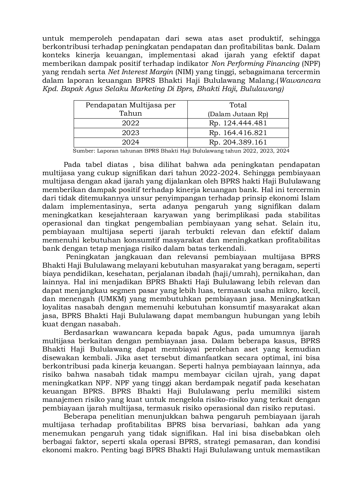 JURIS MEKANISME PEMBIAYAAN MULTIJASA MENGGUNAKAN PRINSIP AKAD IJARAH DI BPRS BHAKTI HAJI BULULAWANG MALANG indonesia