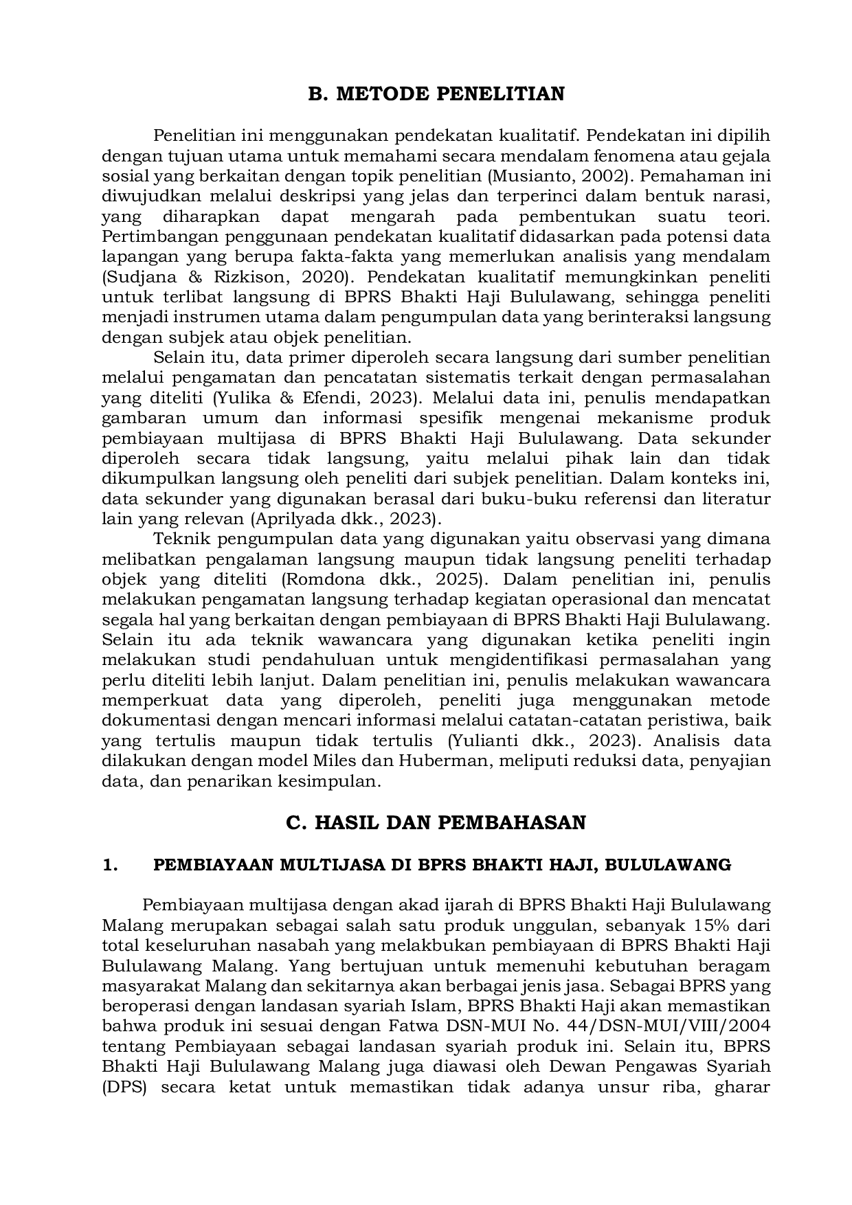 JURIS MEKANISME PEMBIAYAAN MULTIJASA MENGGUNAKAN PRINSIP AKAD IJARAH DI BPRS BHAKTI HAJI BULULAWANG MALANG indonesia