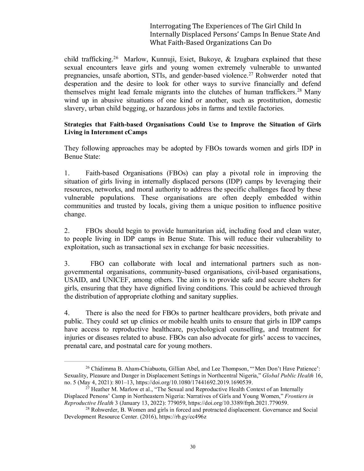 JURIS Interrogating The Experiences Of The Girl Child In Internally Displaced Persons Camps In Benue State And What Faith Based Organizations Can Do
