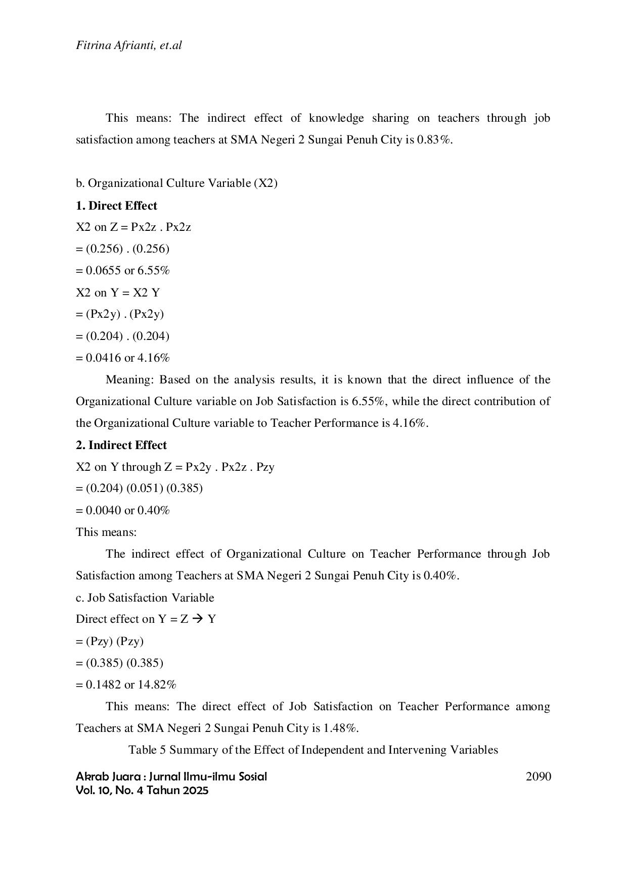 JURIS The Effect Of Knowledge Sharing And Organizational Culture On The Performance Of Teachers At State Senior High School 2 Sungai Penuh City With Job Satisfaction As An Intervening Variable