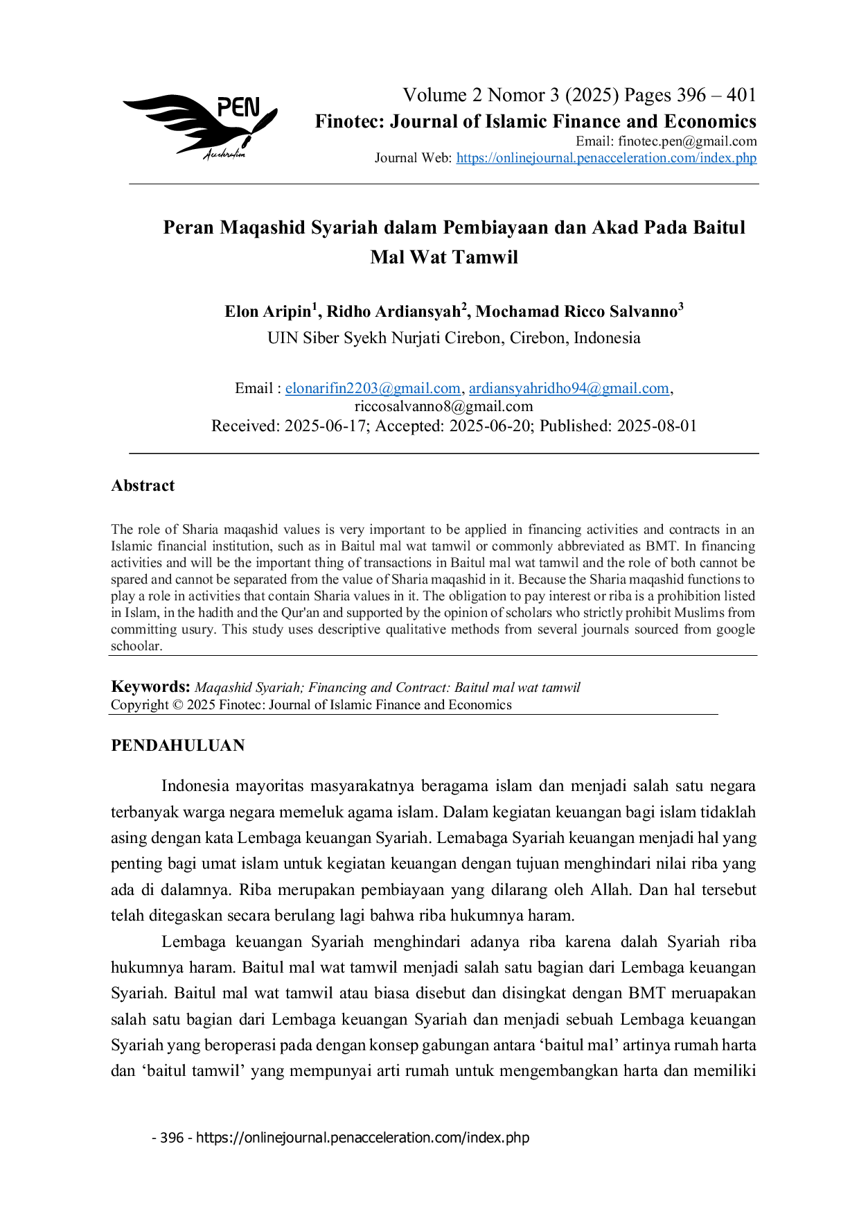 JURIS Peran Maqashid Syariah dalam Pembiayaan dan Akad Pada Baitul Mal Wat Tamwil