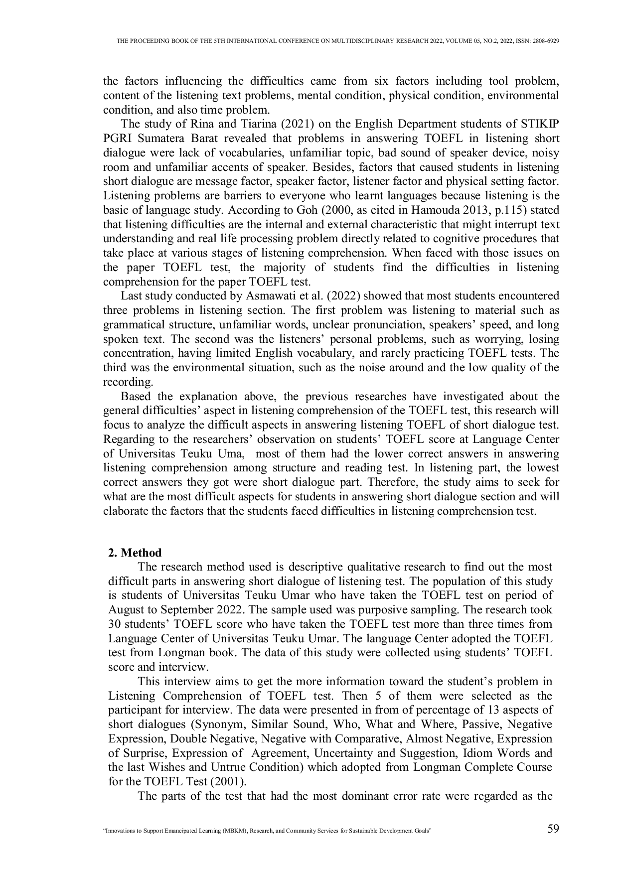 JURIS EFL Students Difficulties in Answering Listening TOEFL of Short Dialogue Test