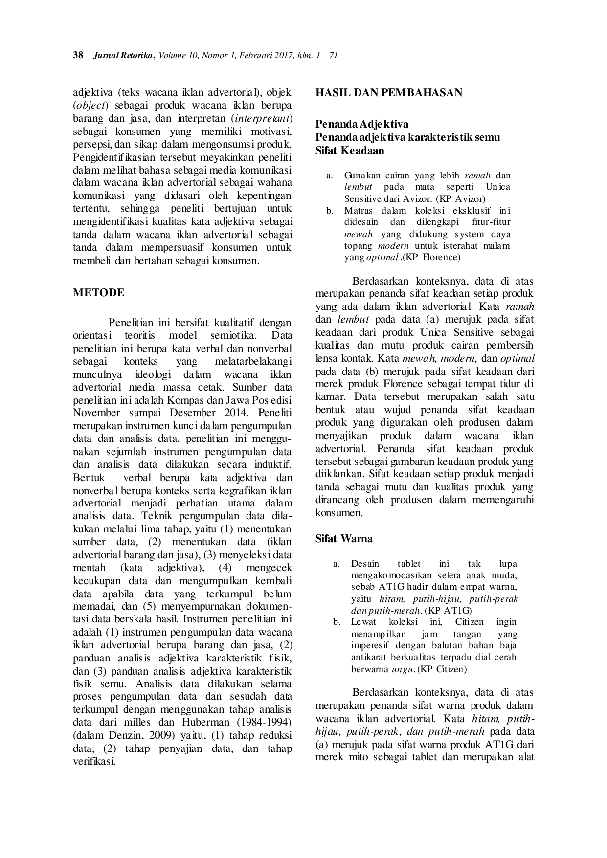 JURIS Penanda Kualitas Mewujud Adjektiva sebagai Ideologi dalam Wacana Iklan Advertorial Media Massa Cetak