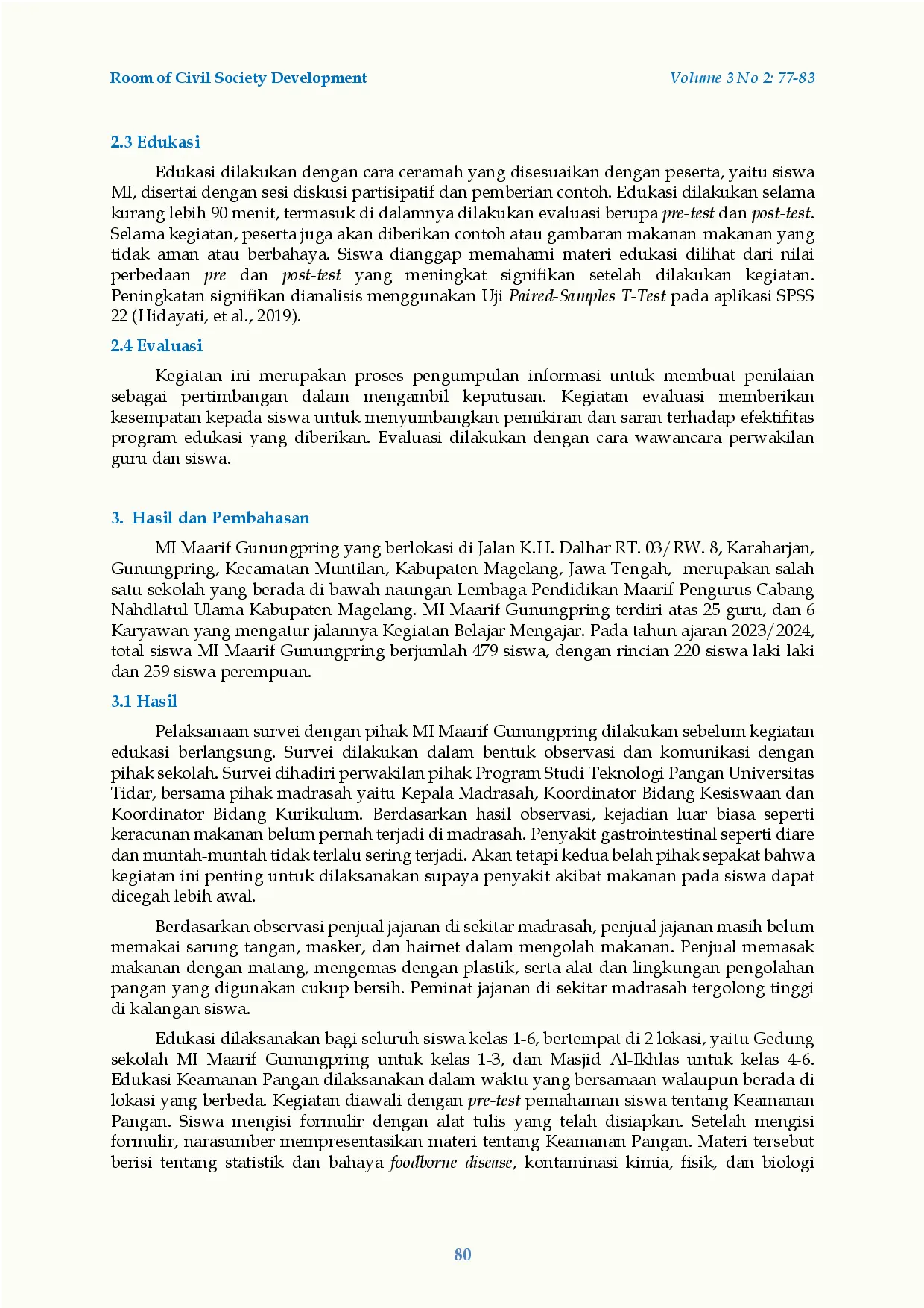 juris Edukasi Keamanan Pangan Bagi Siswa MI Maarif Gunungspring