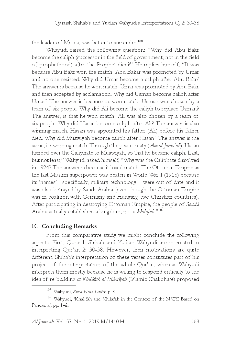 juris Indonesian Interpretation of the Qur an on KhilAfah The Case of Quraish Shihab and Yudian Wahyudi on Qur an 2 30 38