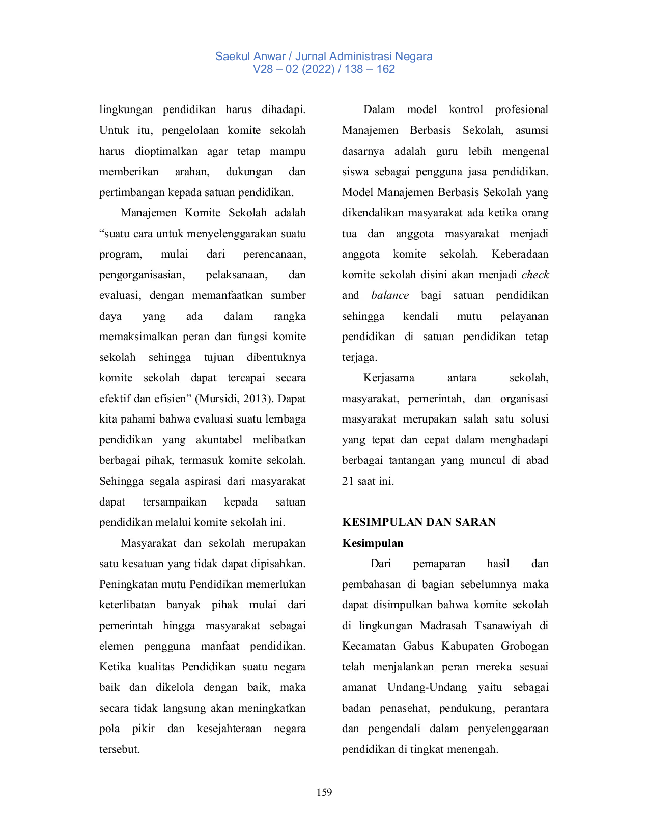 JURIS Peran Komite Sekolah Sebagai Perantara Antara Lembaga Pendidikan dan Masyarakat Desa di Madrasah Tsanawiyah Kecamatan Gabus Kabupaten Grobogan