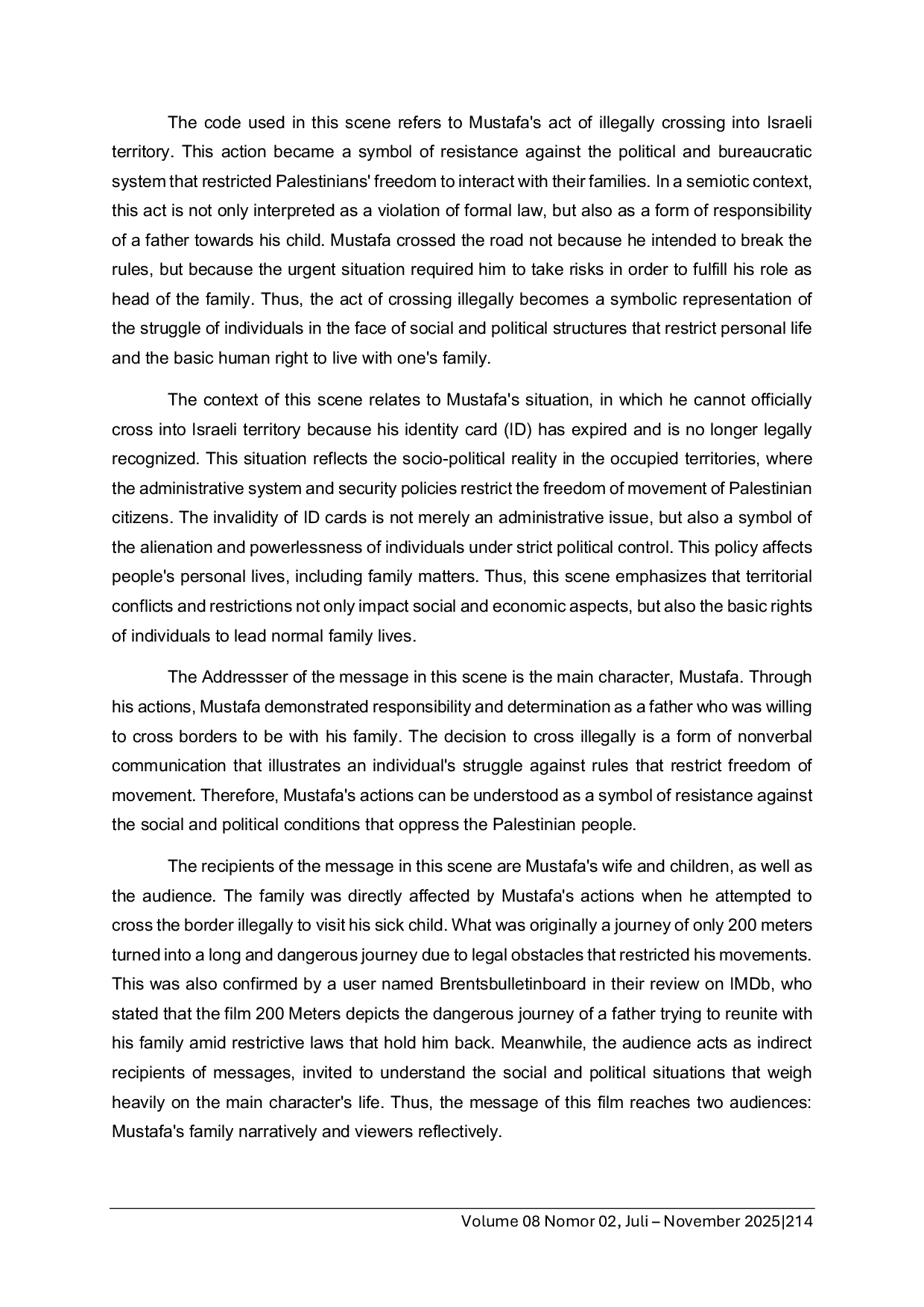 JURIS Tragedy in the Movie 200 Meters by Ameena Nayfeh Using Roman Jacobson s Semiotic Theory