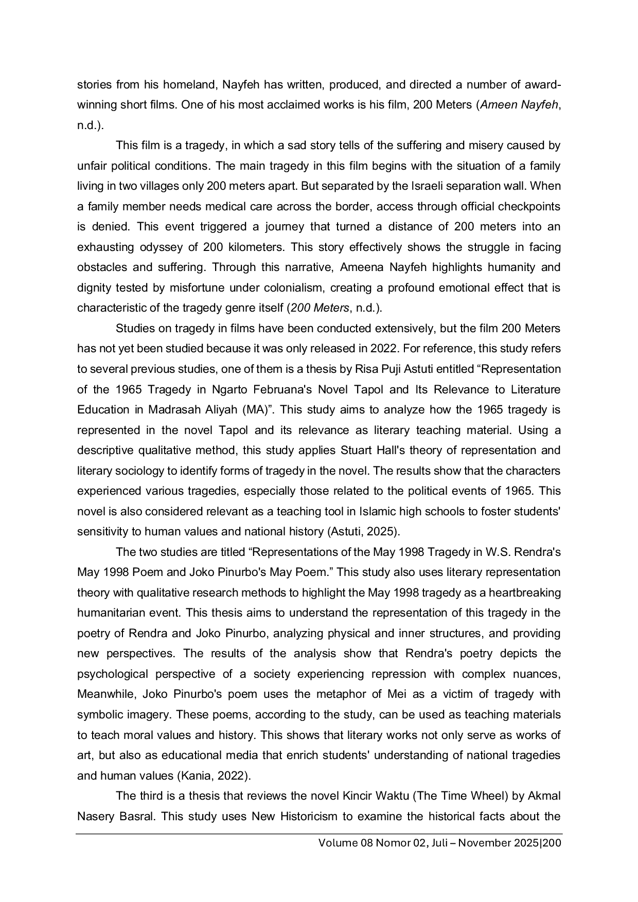JURIS Tragedy in the Movie 200 Meters by Ameena Nayfeh Using Roman Jacobson s Semiotic Theory
