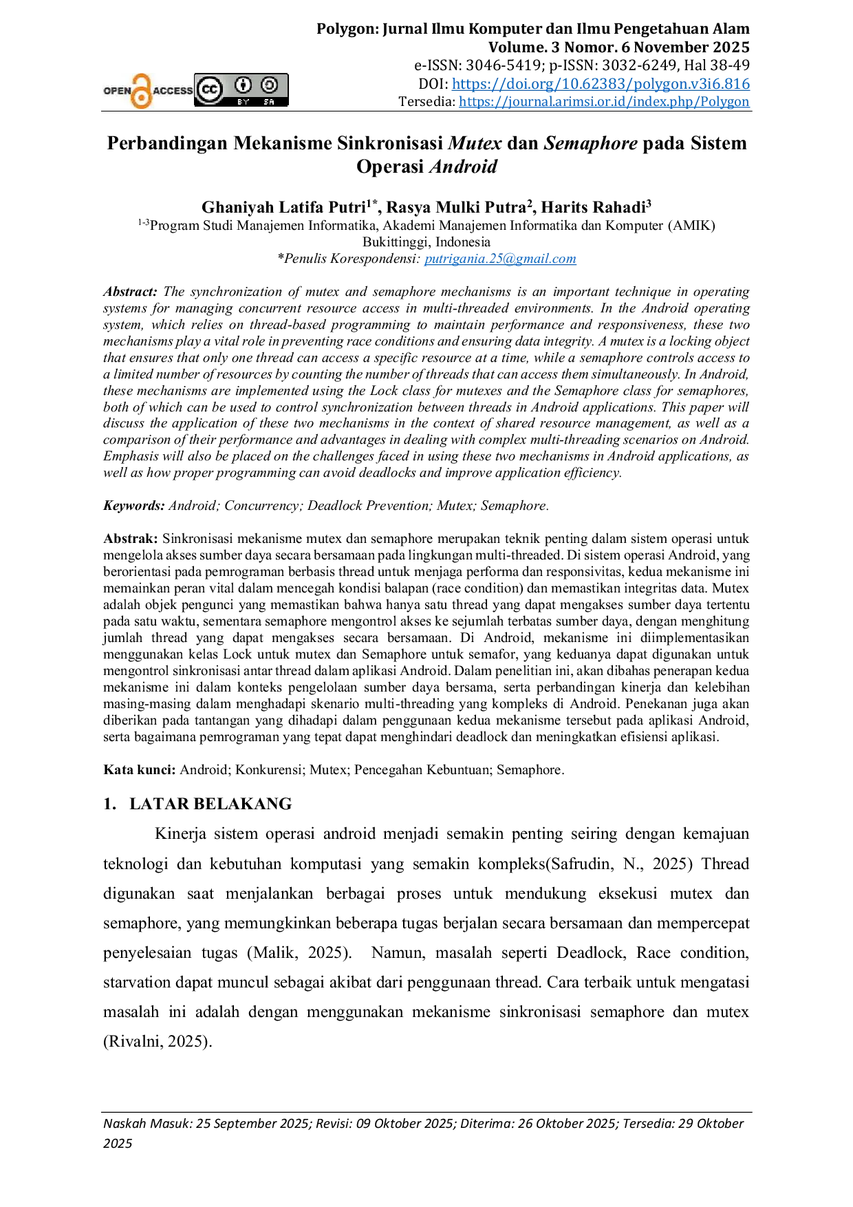 JURIS Perbandingan Mekanisme Sinkronisasi Mutex dan Semaphore pada Sistem Operasi Android