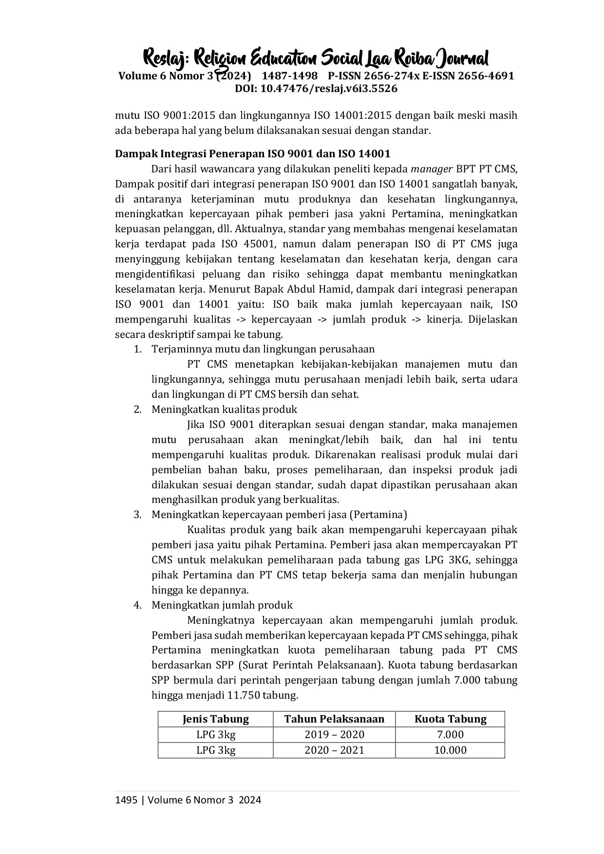 JURIS Integrasi Penerapan Sistem Manajemen ISO 9001 dan ISO 14001 pada Perusahaan Rekanan Pertamina