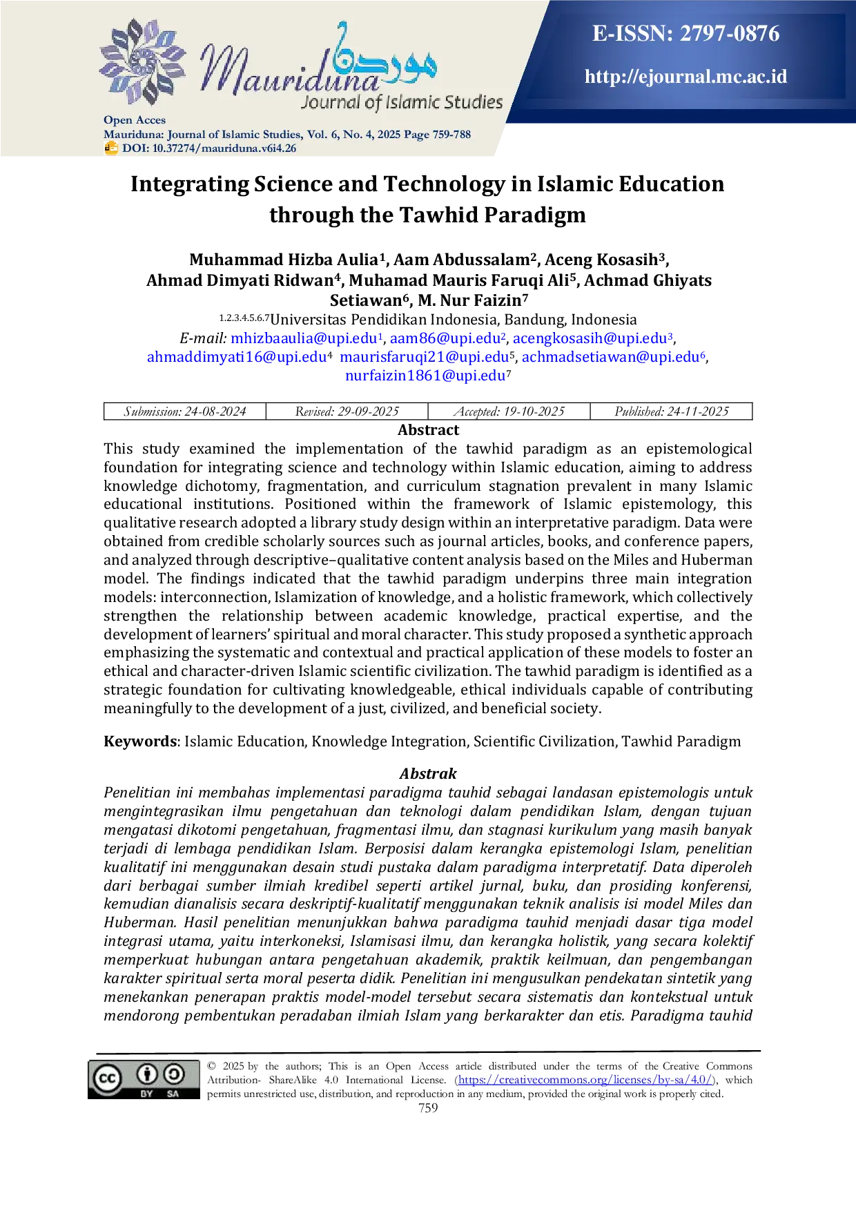 JURIS Integrating Science and Technology in Islamic Education through the Tawhid Paradigm