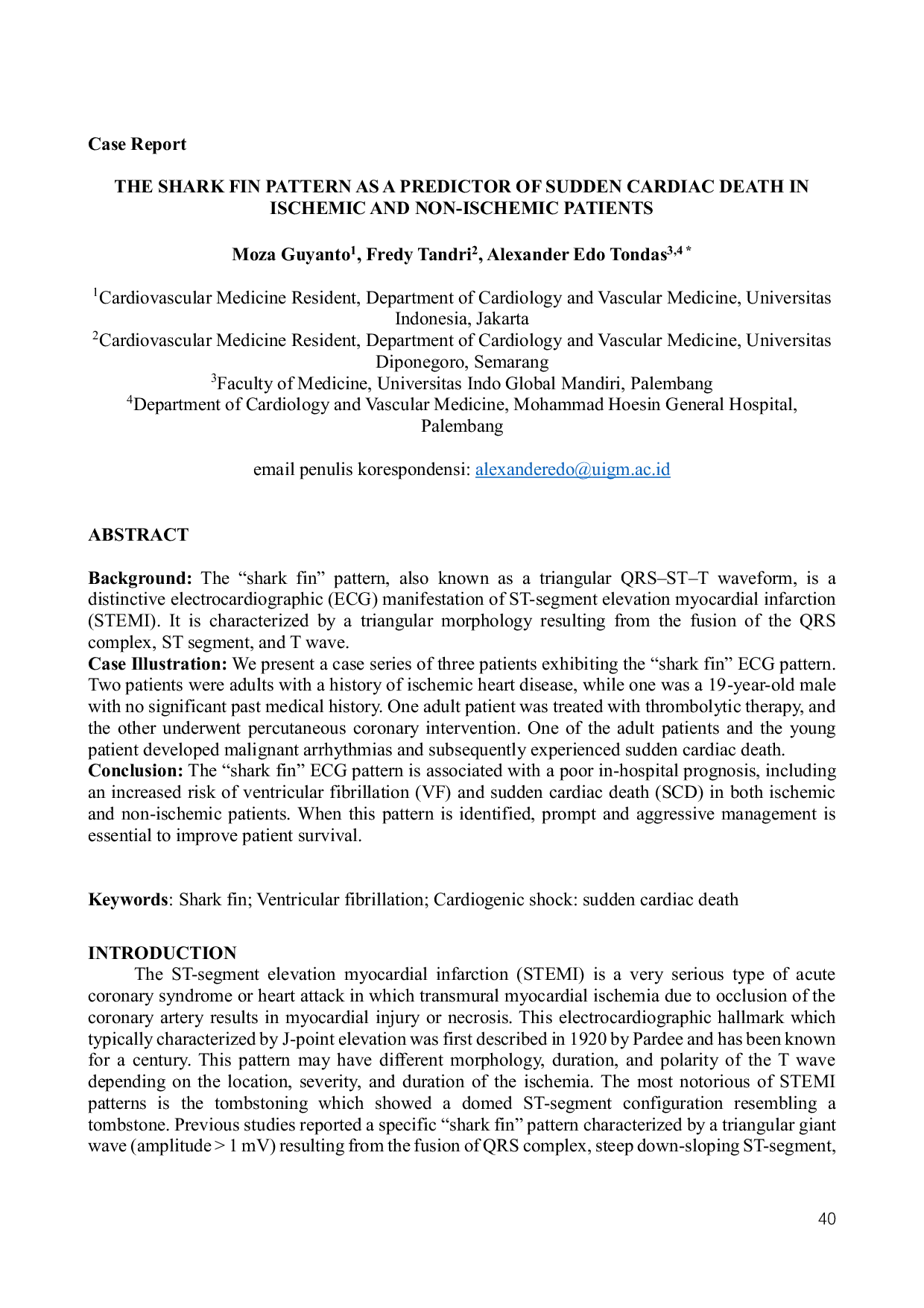 JURIS The Shark Fin Pattern As A Predictor Of Sudden Cardiac Death In Ischemic And Non Ischemic Patients