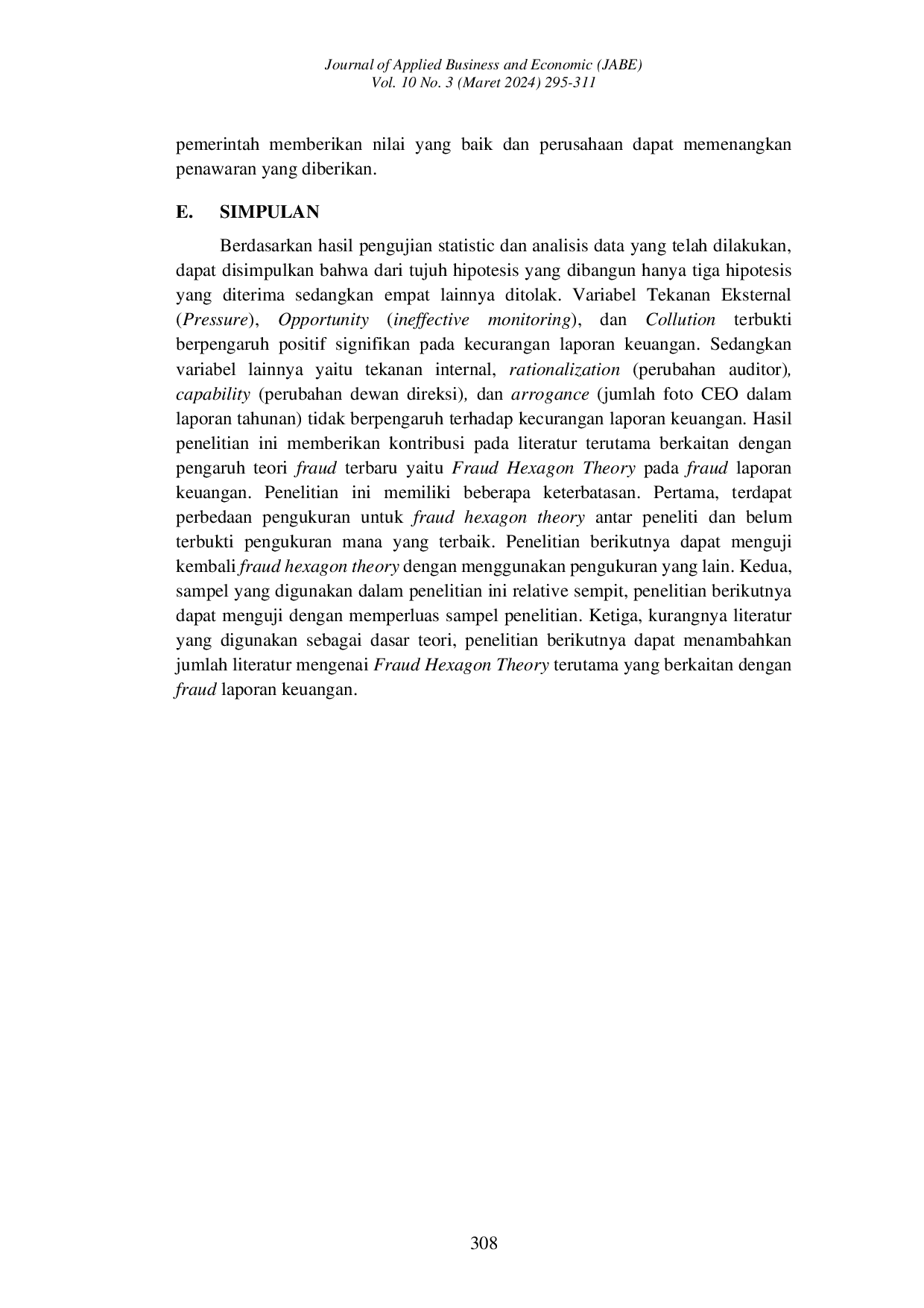 JURIS Fraud Hexagon Theory dalam Mendeteksi Fraudulent Financial Statement