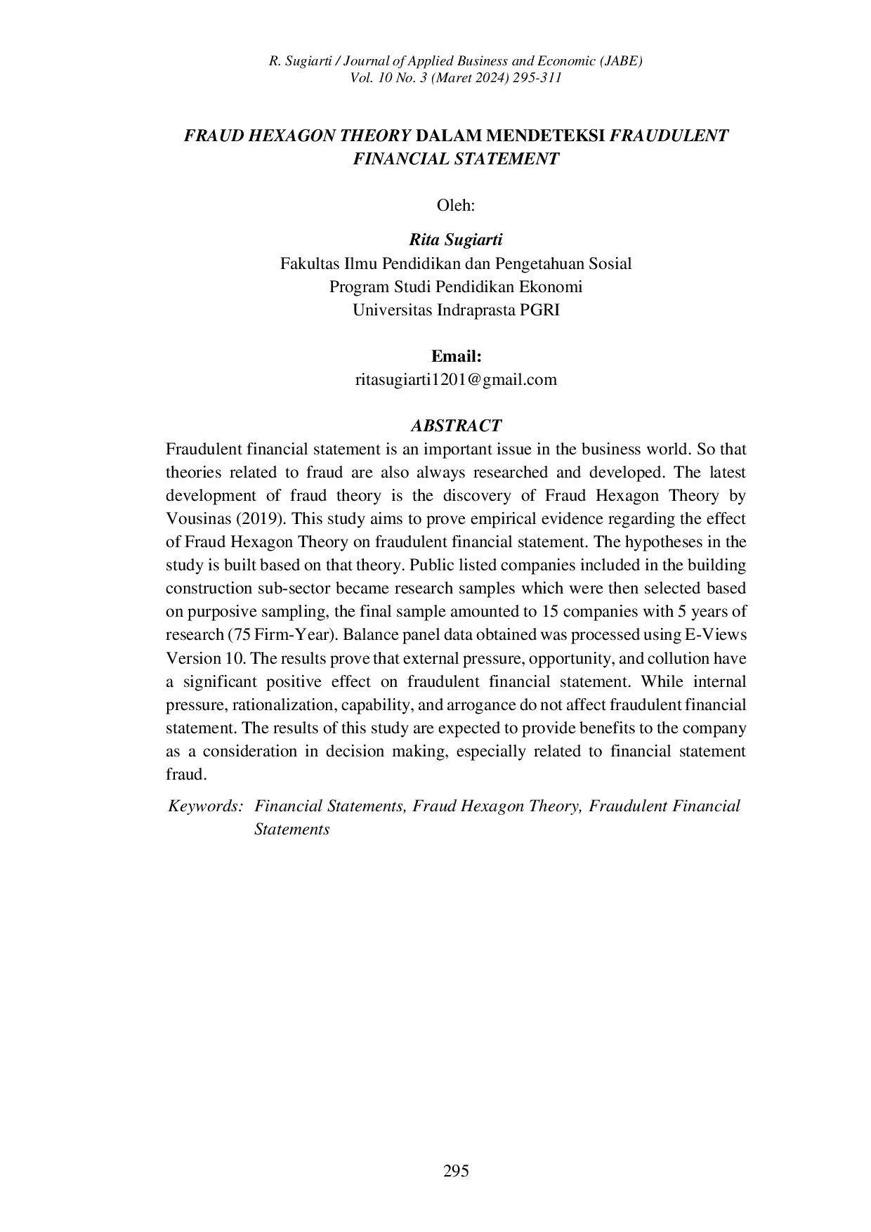 JURIS Fraud Hexagon Theory dalam Mendeteksi Fraudulent Financial Statement