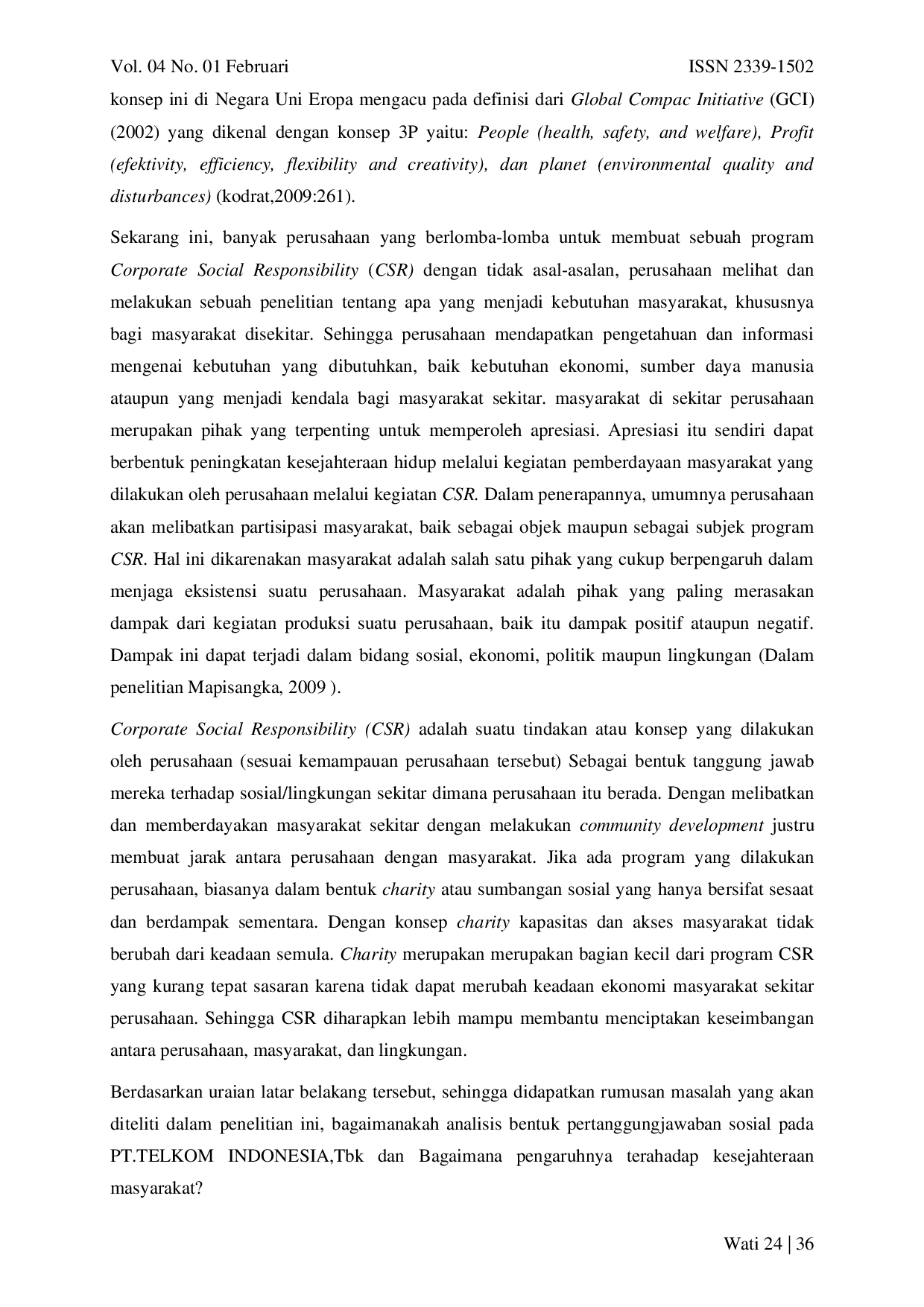 juris ANALISIS BENTUK PERTANGGUNGJAWAB SOSIAL PADA PT TELKOM INDONESIA Tbk TERHADAP KESEJAHTERAAN MASYARAKAT