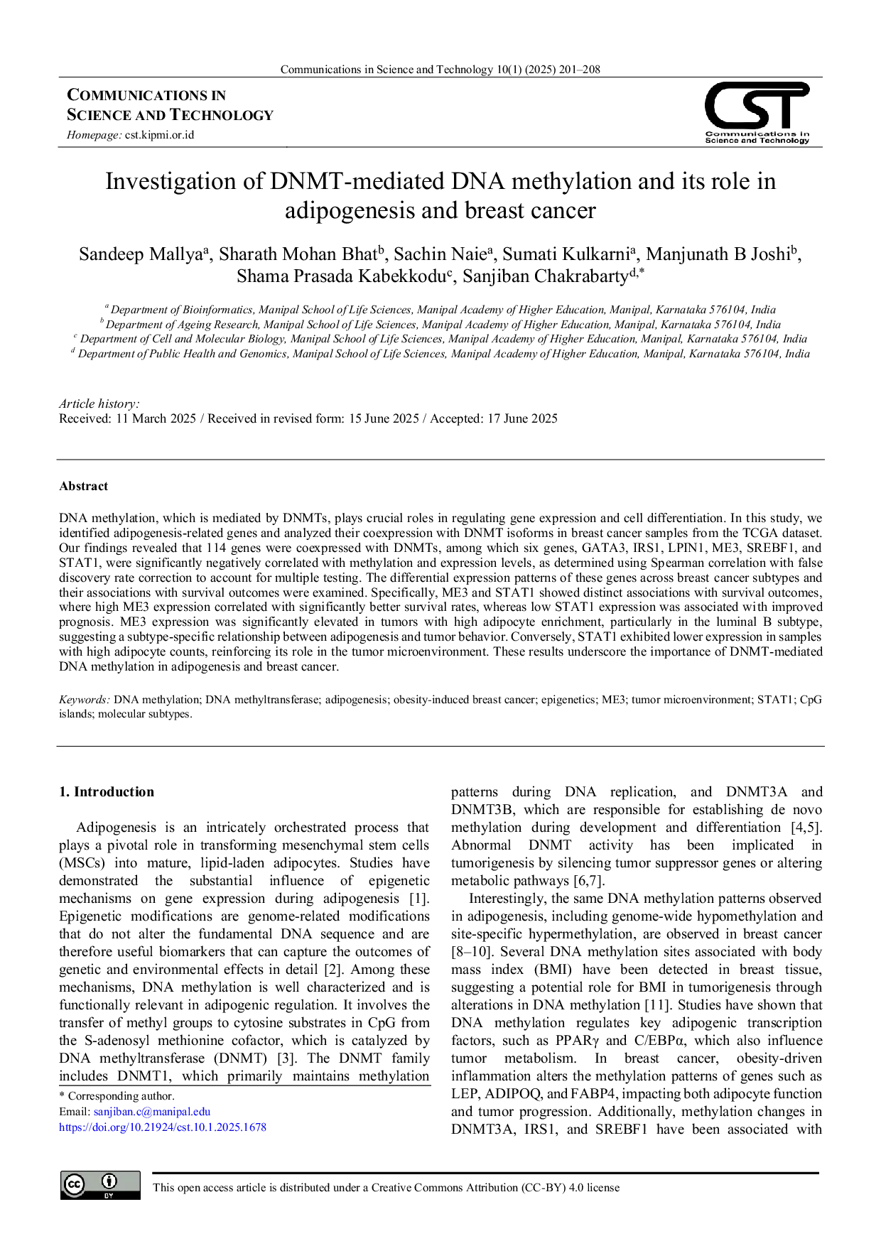 JURIS Investigation of DNMT mediated DNA methylation and its role in adipogenesis and breast cancer