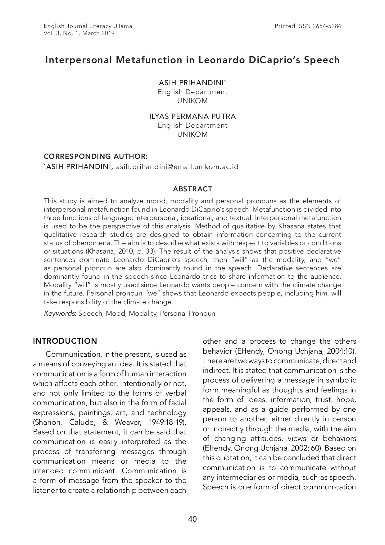 JURIS Interpersonal Metafunction in Leonardo DiCaprio Speech