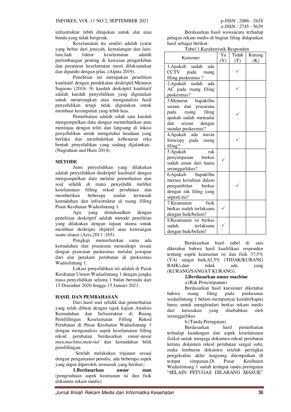 juris Analisis Sarana Dan Prasarana Pada Ruang Filing Terhadap Keamanan Berkas Rekam Medis Di Puskesmas Wadaslintang 1