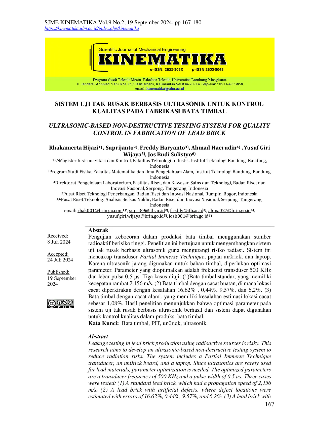 JURIS Sistem Uji Tak Rusak Berbasis Ultrasonik untuk Kontrol Kualitas pada Fabrikasi Bata Timbal