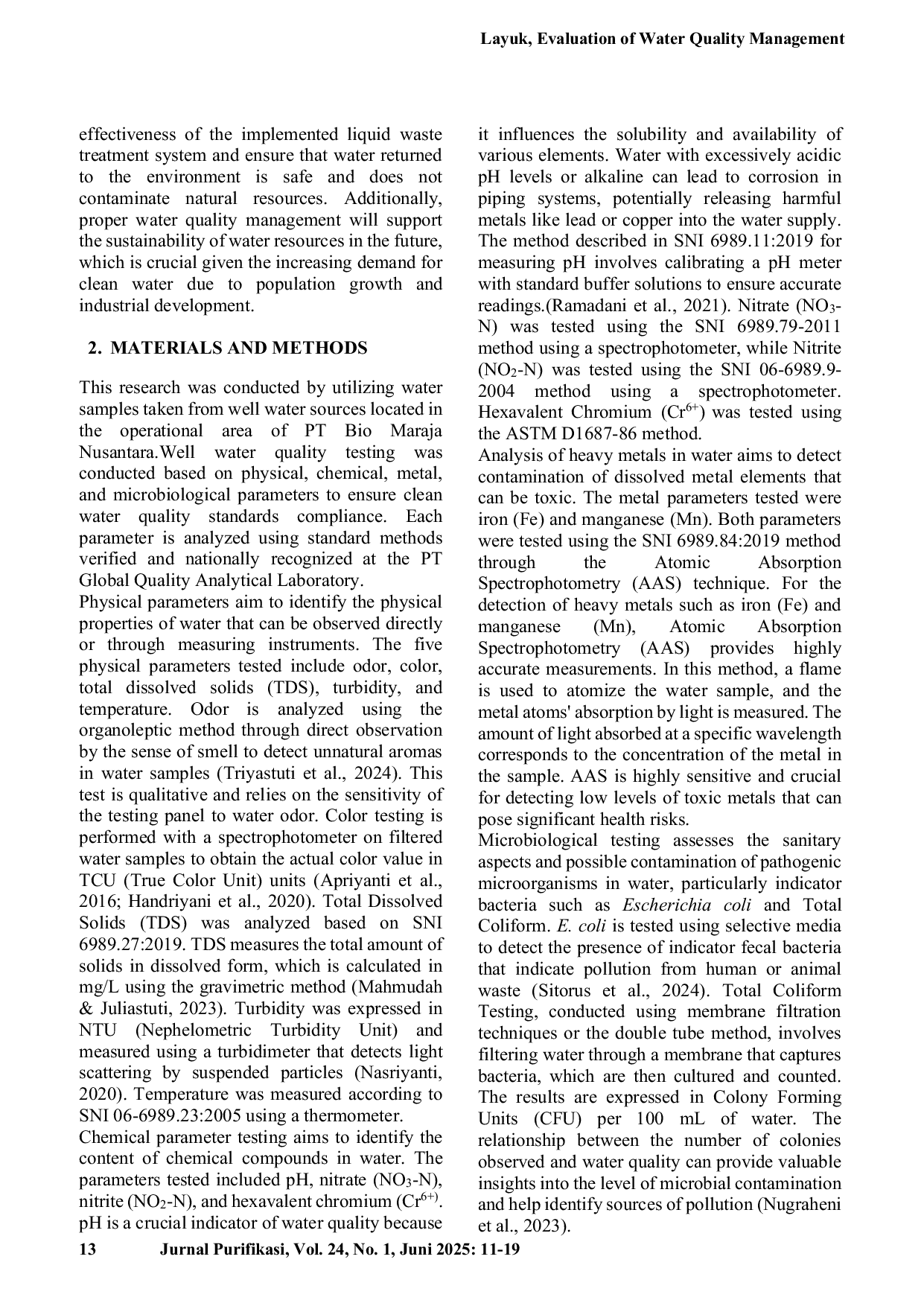 JURIS Evaluasi Pengelolaan Kualitas Air Pada Industri Pupuk Organik Studi Kasus Di PT Bio Maraja Nusantara Makassar