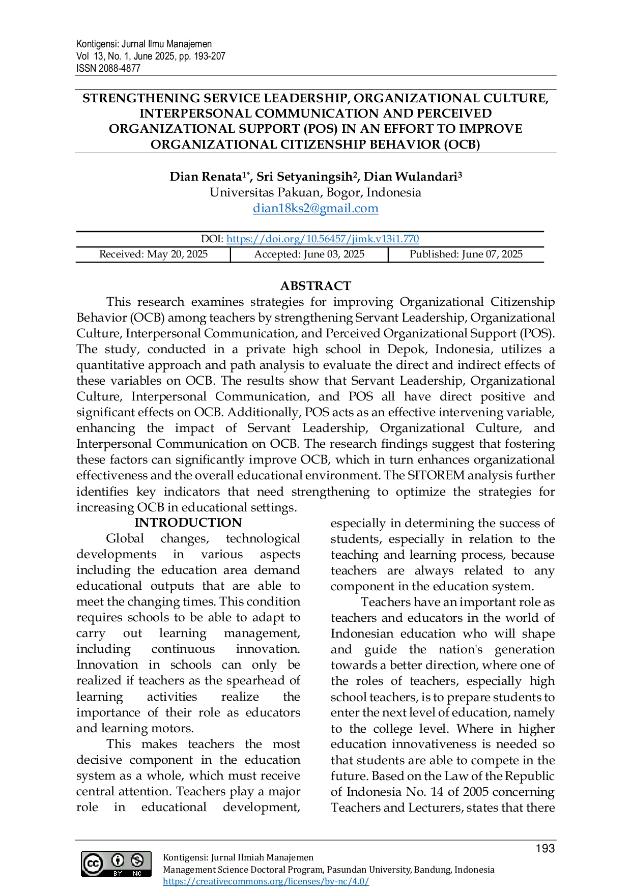 JURIS Strengthening Service Leadership Organizational Culture Interpersonal Communication And Perceived Organizational Support POS In An Effort To Improve Organizational Citizenship Behavior OCB