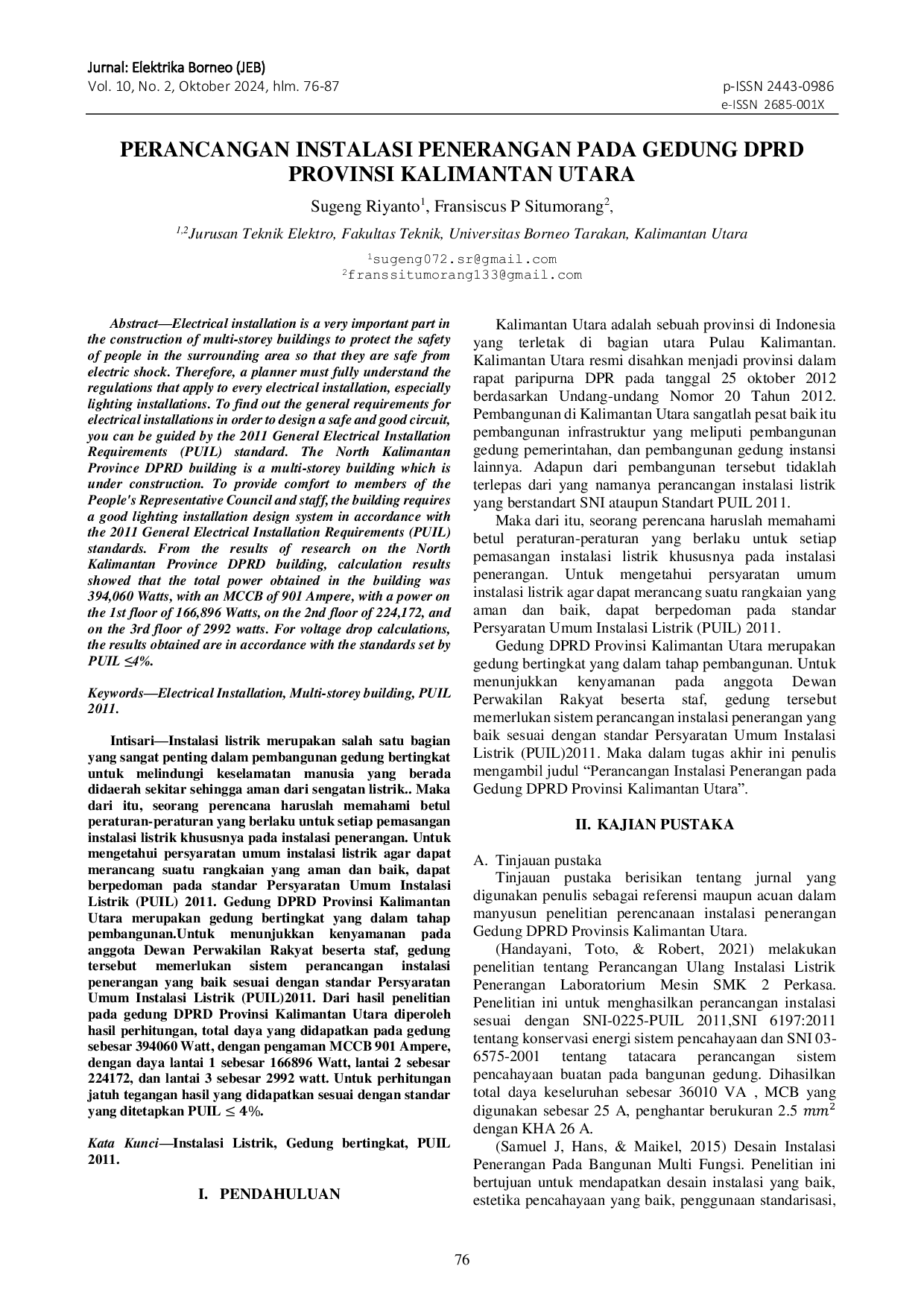 JURIS Perancangan Instalasi Penerangan Pada Gedung DPRD Provinsi Kalimantan Utara