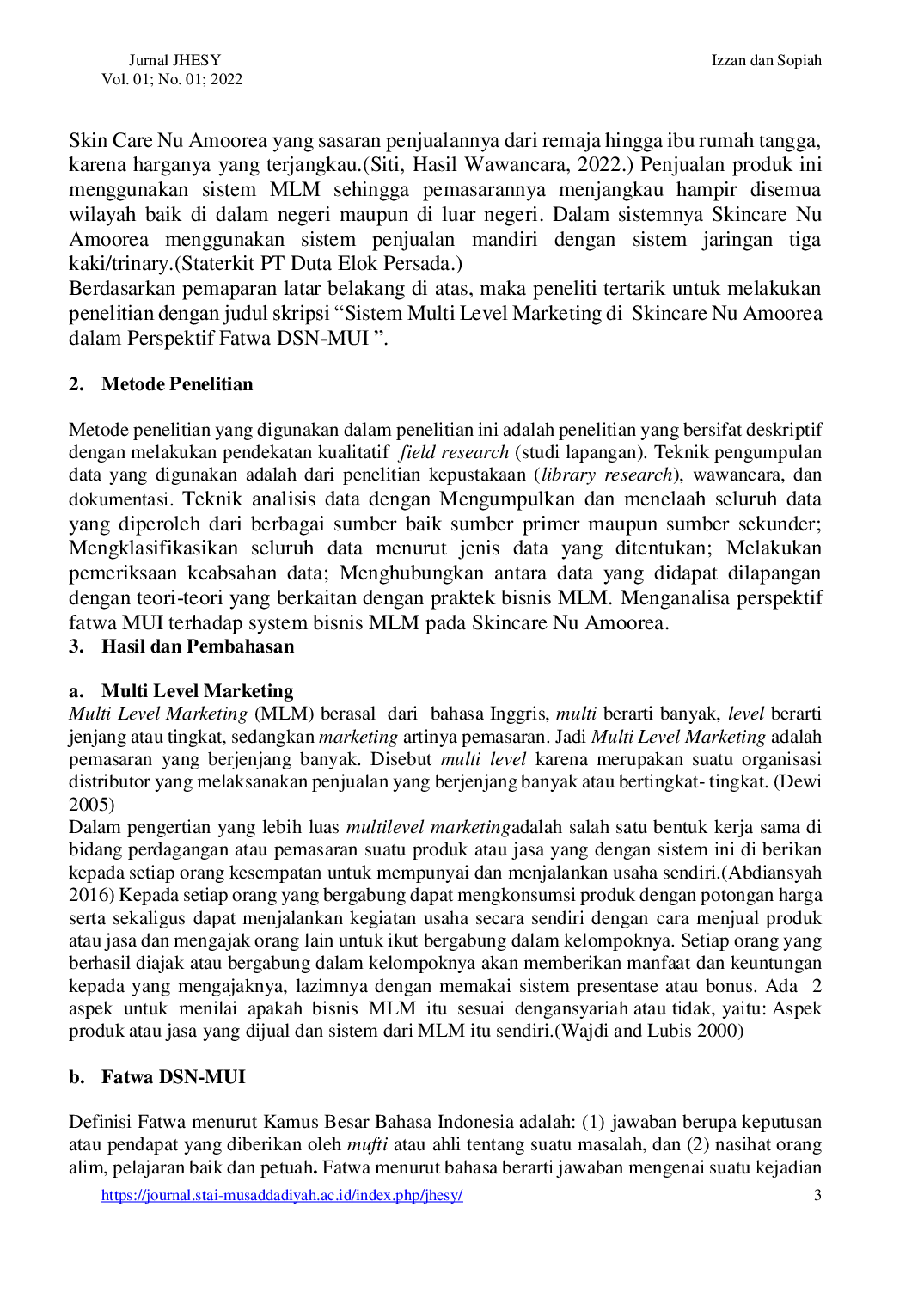 JURIS Sistem Multi Level Marketing Di Skincare Nu Amoorea Dalam Persfektif Fatwa MUI