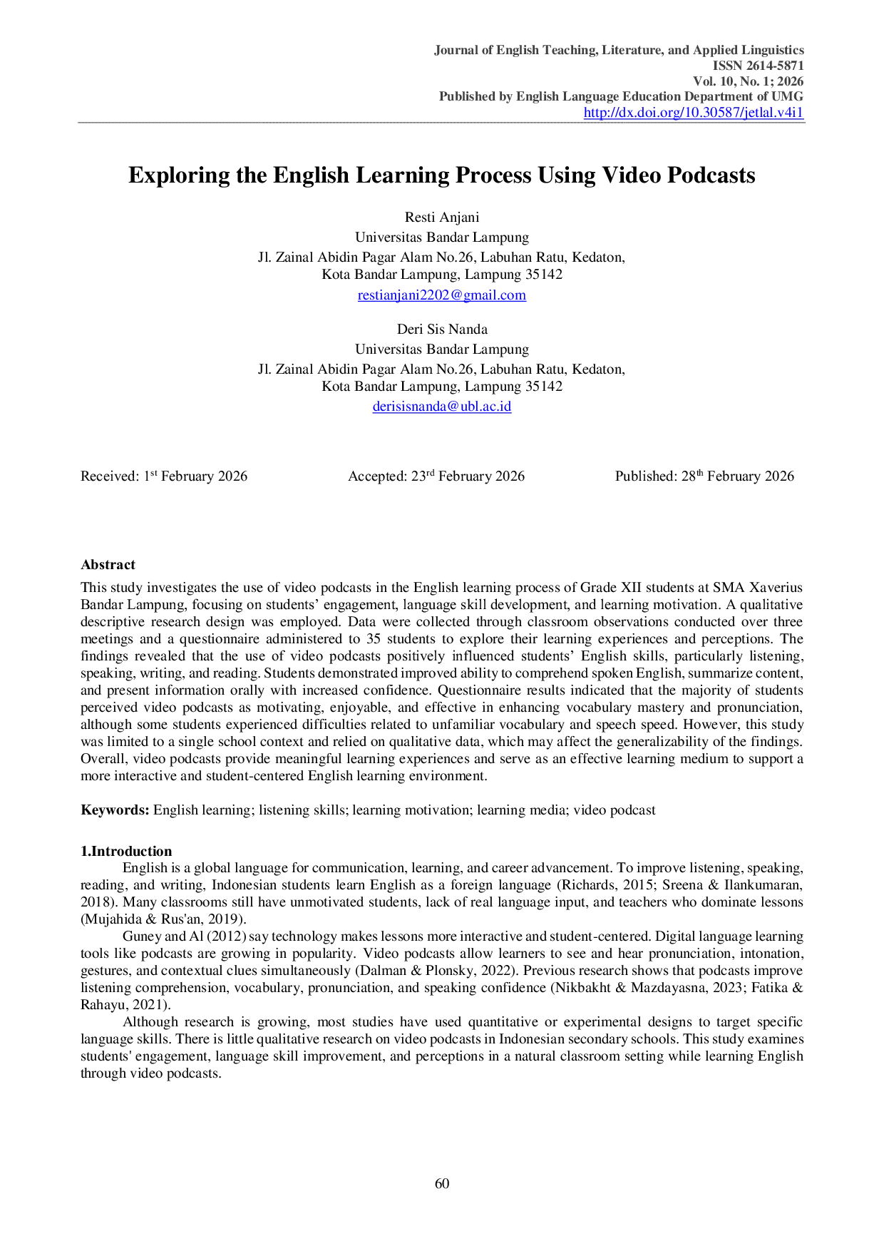 JURIS Exploring the English Learning Process Using Video Podcasts