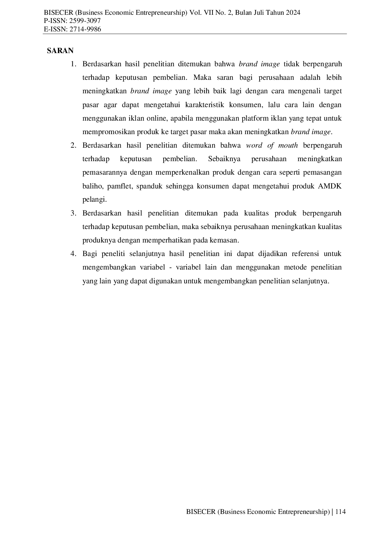 JURIS Pengaruh Brand Image Word Of Mouth Dan Kualitas Produk Terhadap Keputusan Pembelian Air Minum Dalam Kemasan Merek Pelangi Pada Konsumen Kelurahan Pudak Payung Kota Semarang