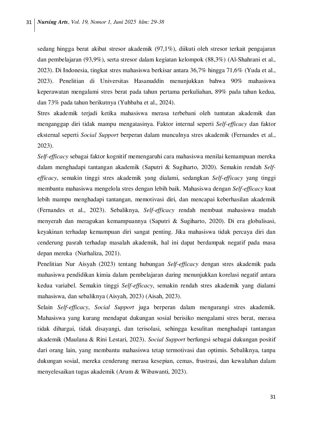 JURIS Hubungan Self Efficacy Dan Social Support Terhadap Stres Akademik Pada Mahasiswa Tingkat 2 Keperawatan