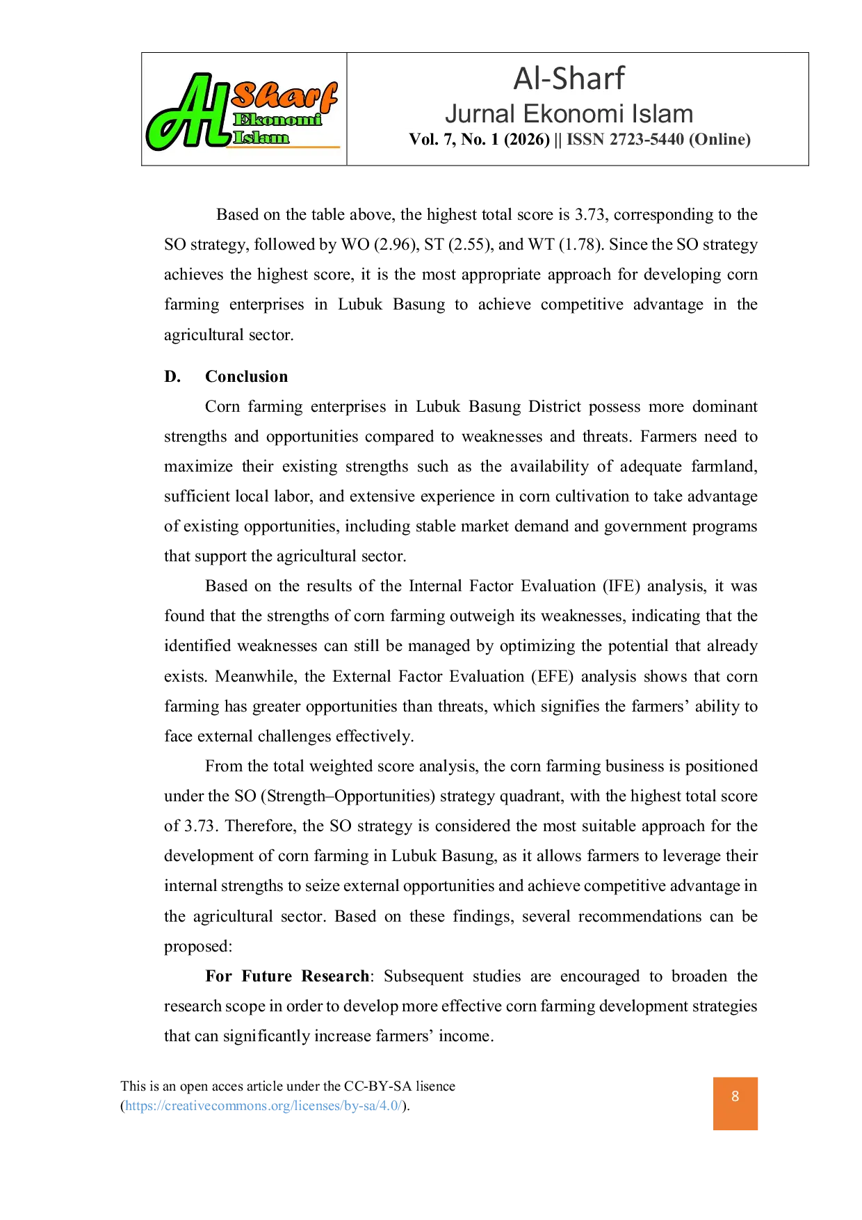 JURIS Development Strategies for Corn Farming to Enhance Farmers Income in Lubuk Basung District An Islamic Economic Perspective